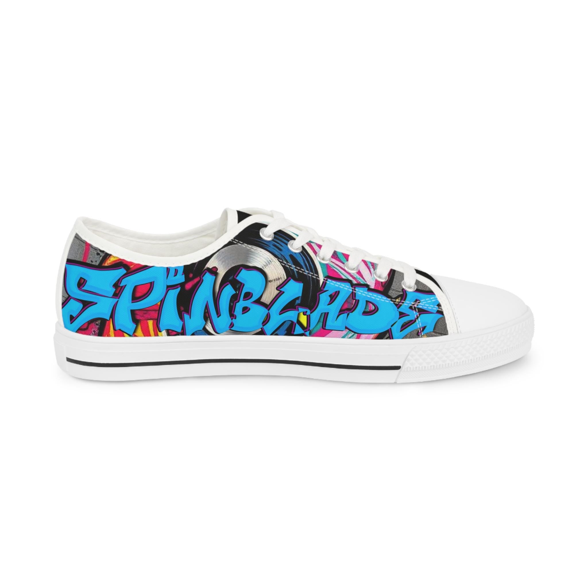 Blue Graffiti Street Art Sneakers | Low Top Canvas Shoes