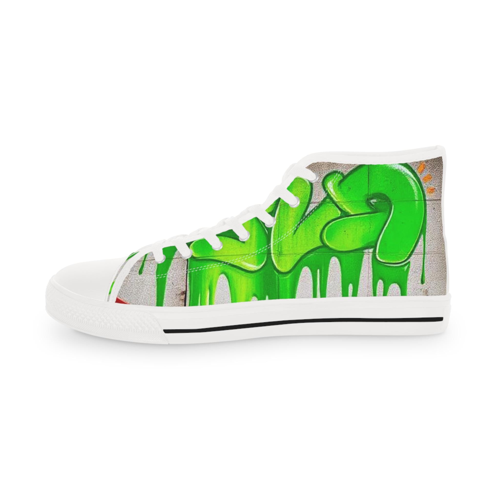 Green Paint Drip High Top Sneakers | Street Art Skate Shoes