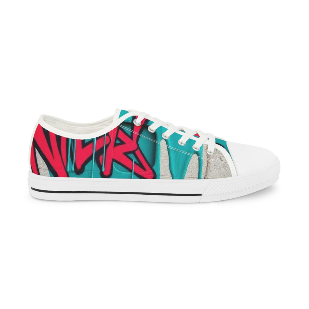 Teal Pink Graffiti Sneakers | Men's Low Top Street Art Canvas Shoes