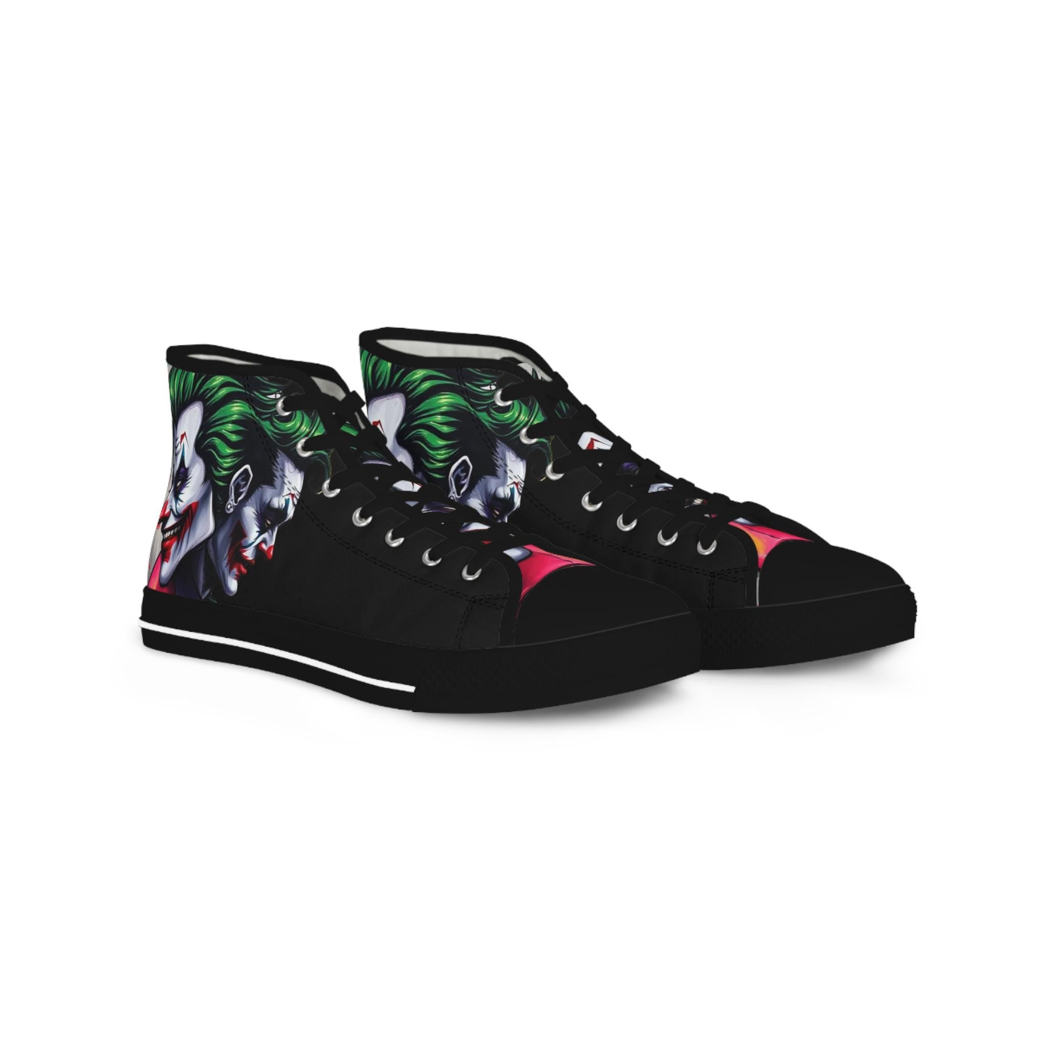Men's Joker Clown Face High Top Sneakers, Comic Book Art Footwear