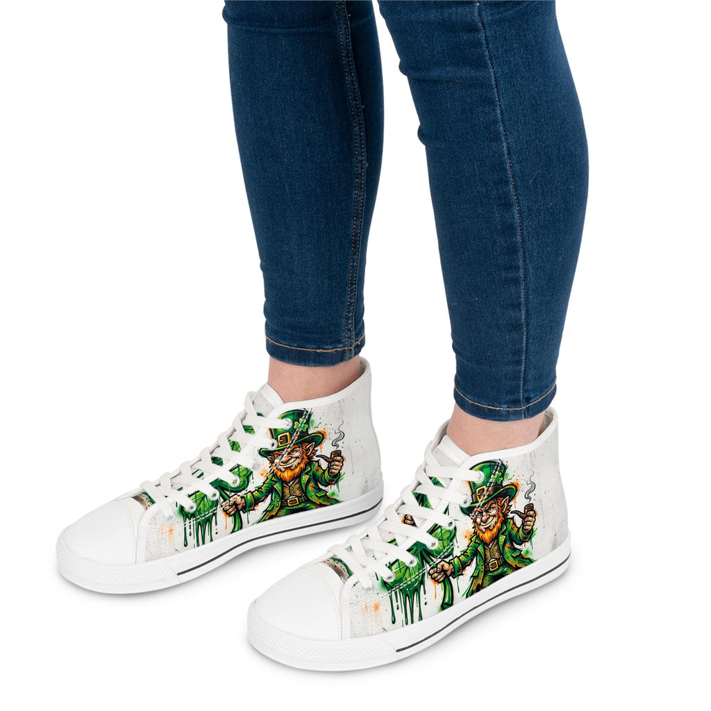 Leprechaun and Shamrock Women's High Top Sneakers | St. Patrick's Day Green Art