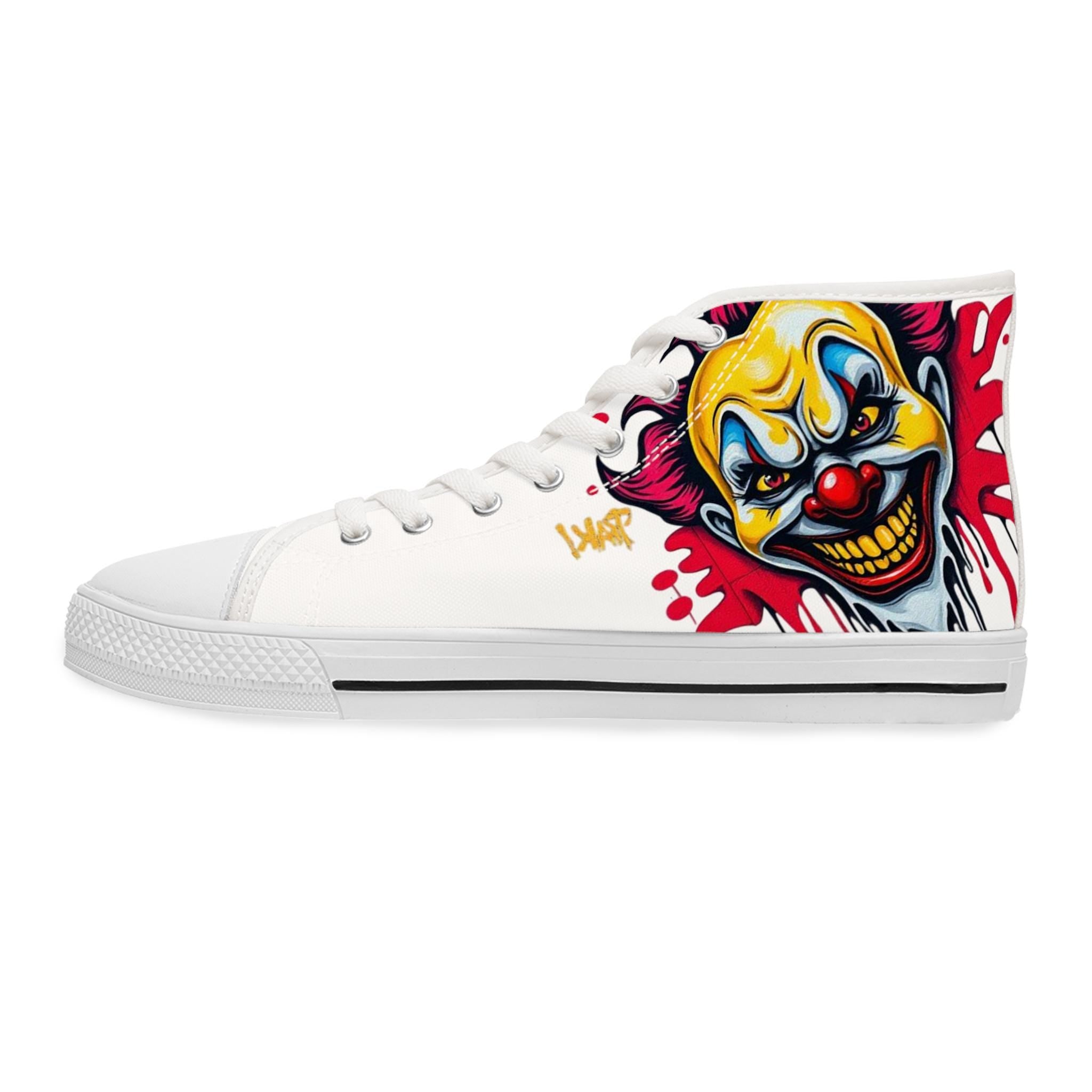 Evil Circus Clown High Top Sneakers | Horror Joker Illustration Shoes