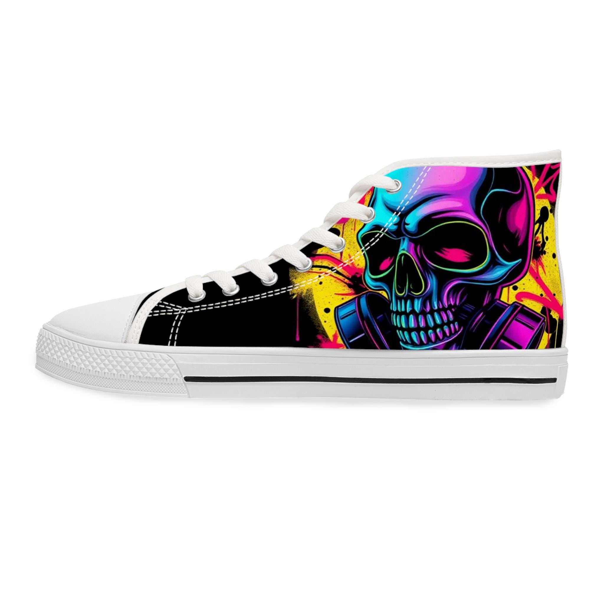 Neon Skull High Top Sneakers | Colorful Grunge Skate Shoes
