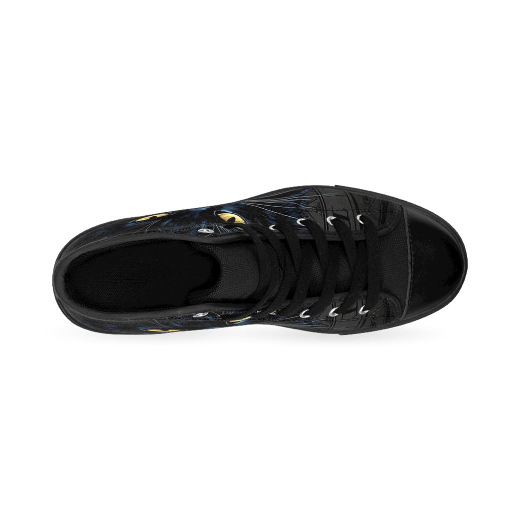 Black Cat Face Sneakers | High Top Shoes, Yellow Eyes Cat Illustration