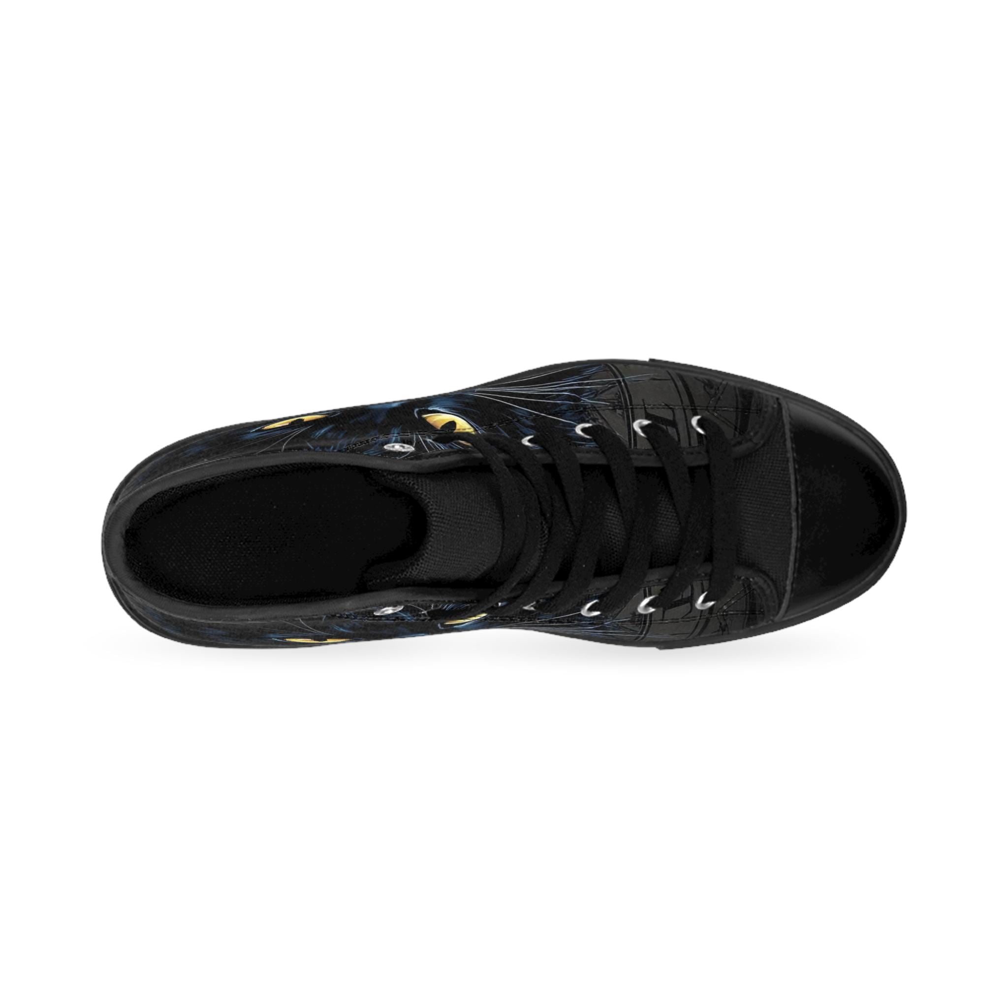 Black Cat Face Sneakers | High Top Shoes, Yellow Eyes Cat Illustration