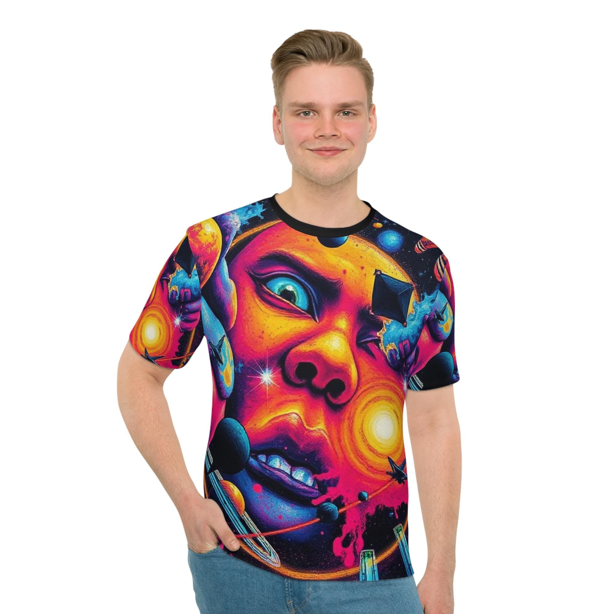 Psychedelic Space Face cosmic planets T-Shirt | All-over print