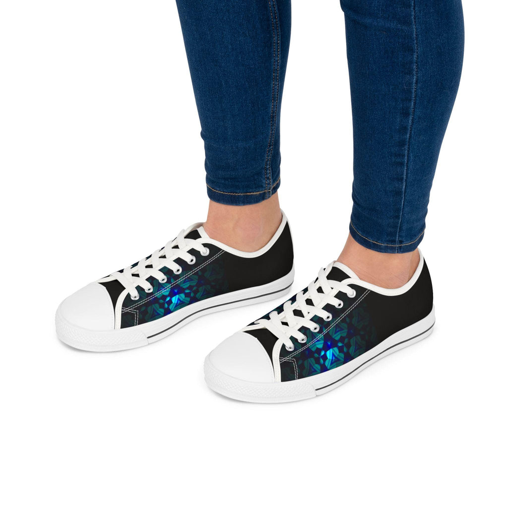 Teal Geometric Mosaic Women's Low Top Sneakers | Abstract Blue Pattern