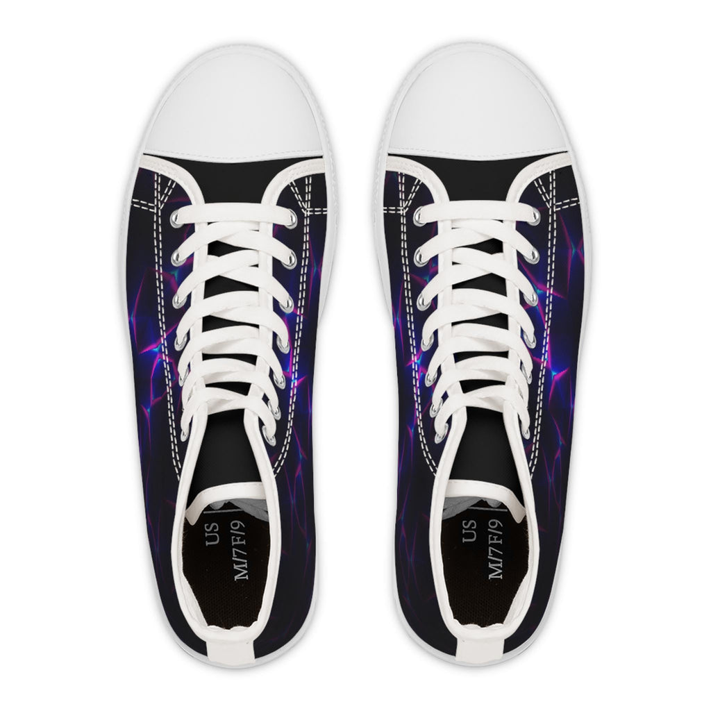 Neon Plasma Pattern Women's High Top Sneakers | Purple Electric Design