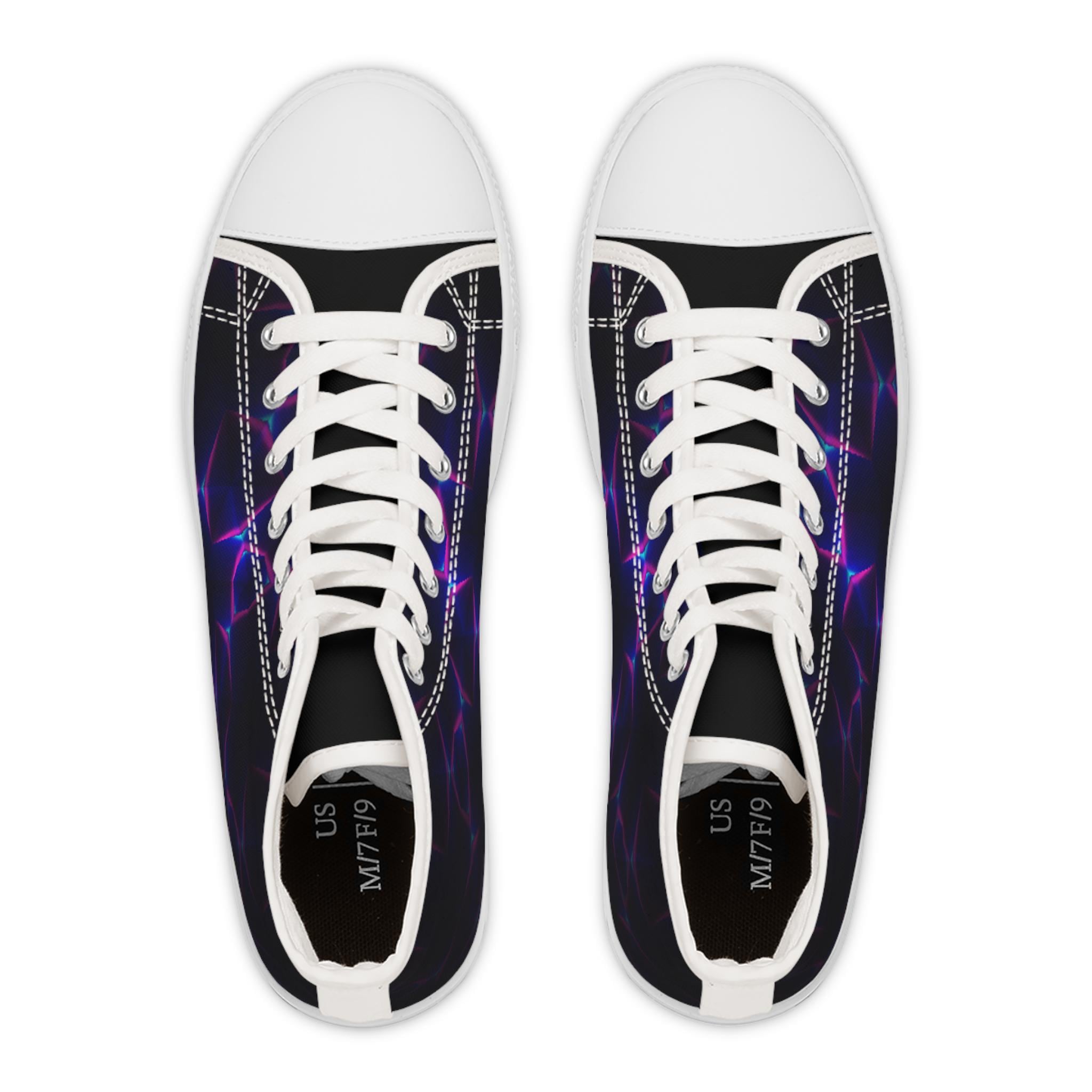 Neon Plasma Pattern Women's High Top Sneakers | Purple Electric Design