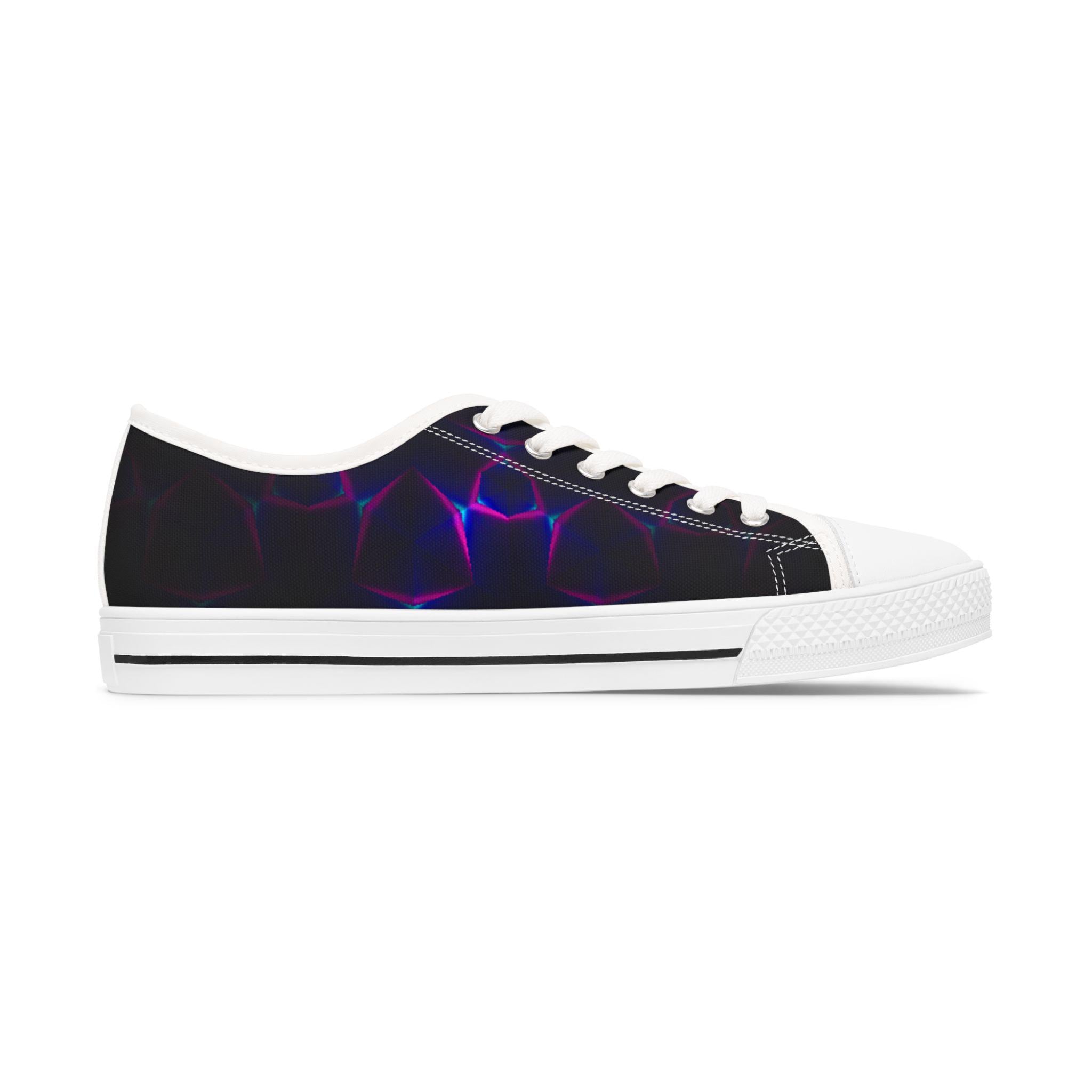Neon Plasma Pattern Women's Low Top Sneakers | Purple Blue Galaxy Circles