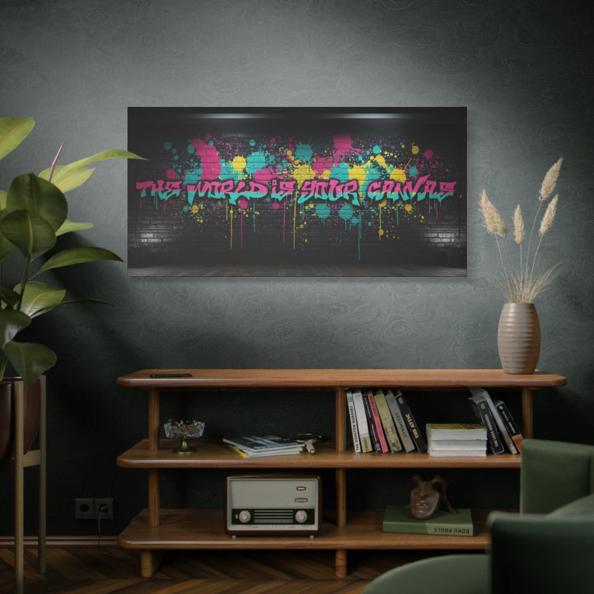 Graffiti Splatter Canvas Art | Pink Teal Street Art Print, Urban Wall Decor