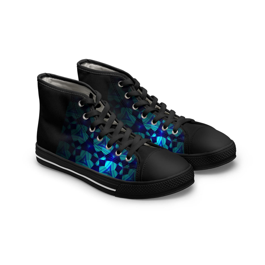 Teal Geometric Mosaic Women's High Top Sneakers | Patterned Canvas Shoes