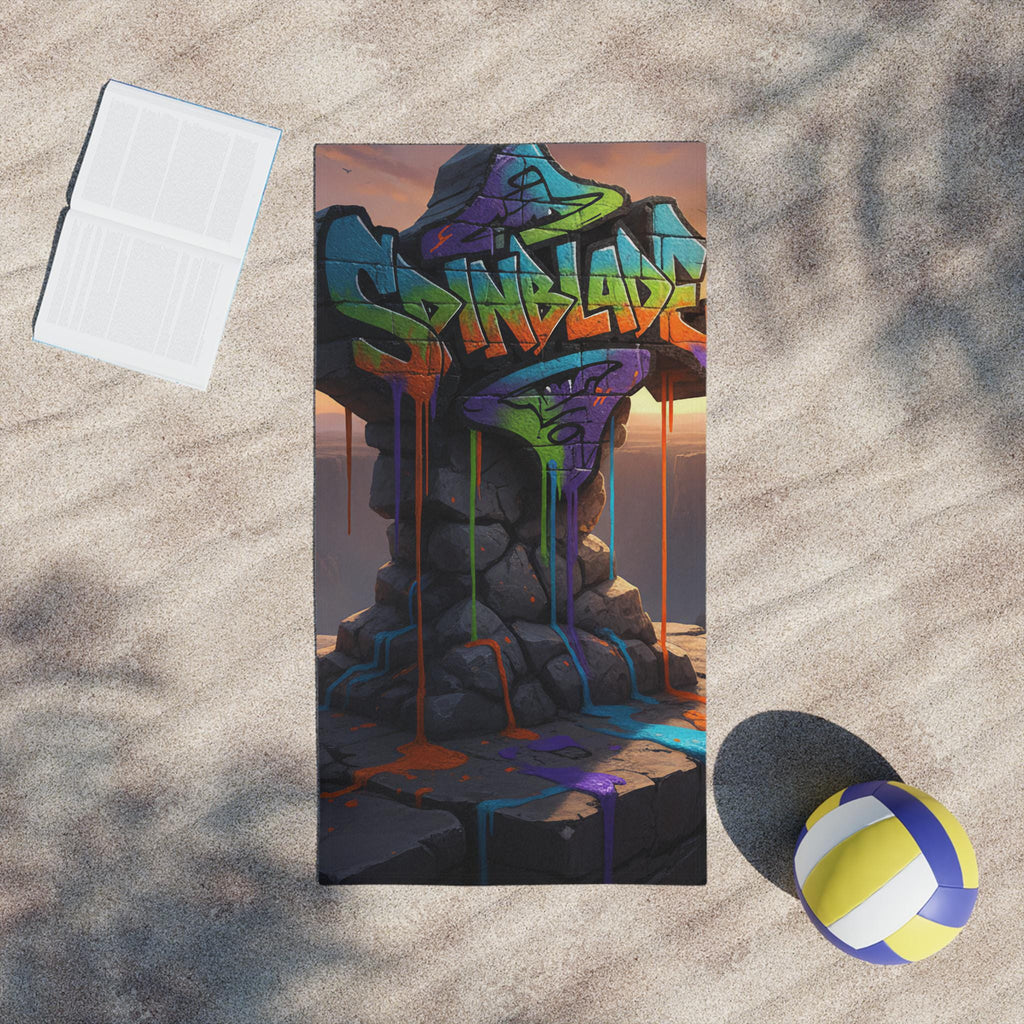 Graffiti Cross Design Beach Towel | Urban Street Art, Dripping Paint