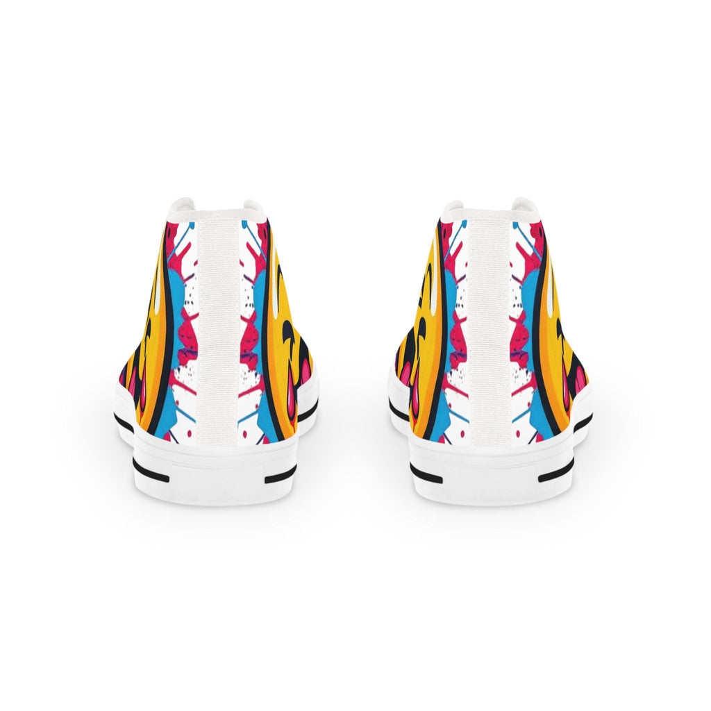 Emoji Tongue Smile High Top Sneakers | Colorful Street Art, Drip Paint