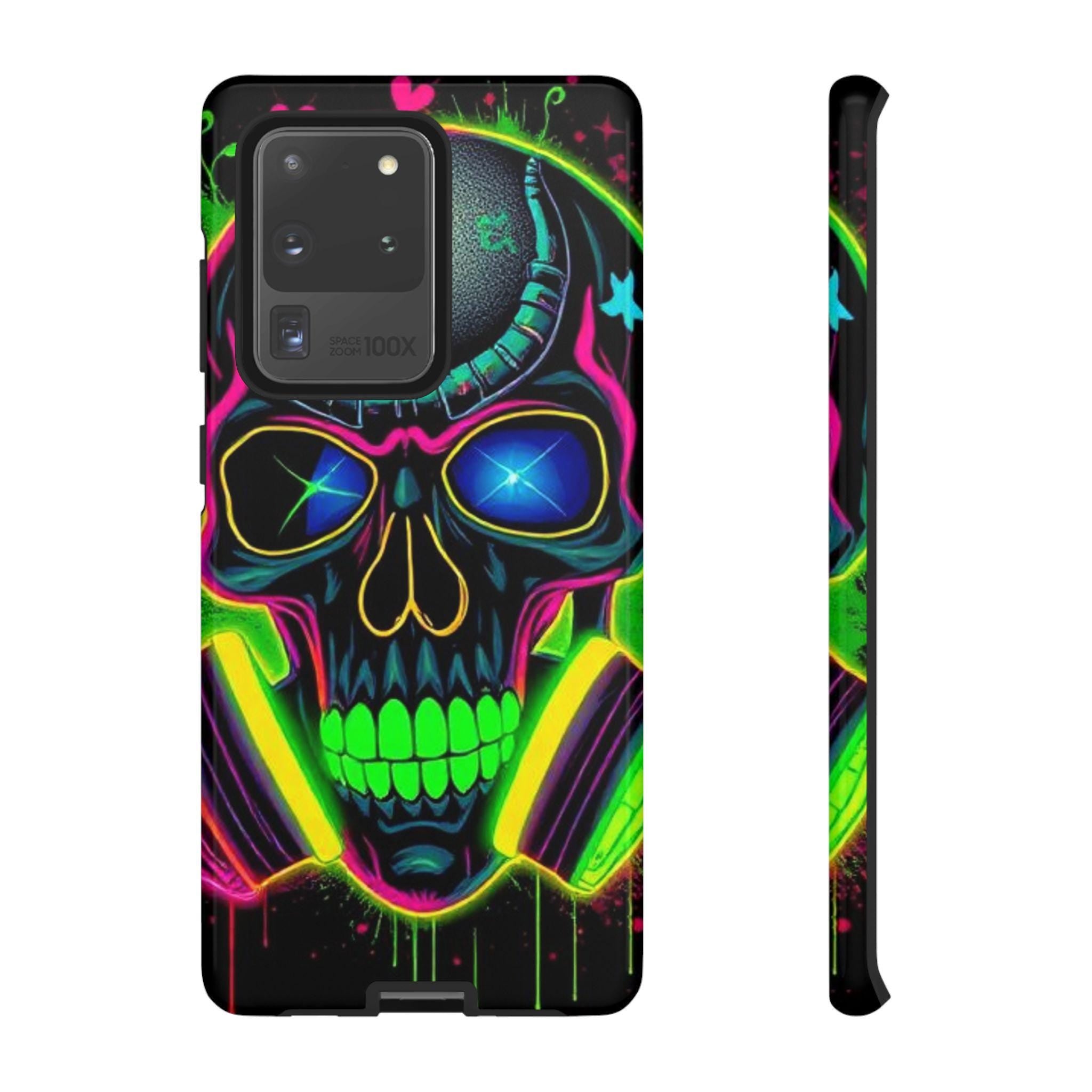 Neon Green Graffiti Skull Hard Shell Phone Case