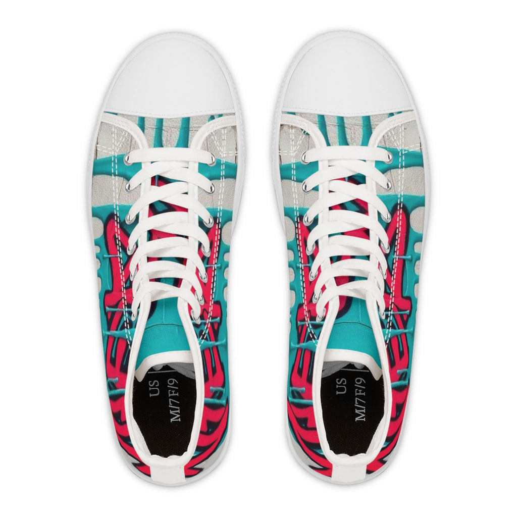 Teal Pink Street Graffiti Women's High Top Sneakers | Street Art Pattern