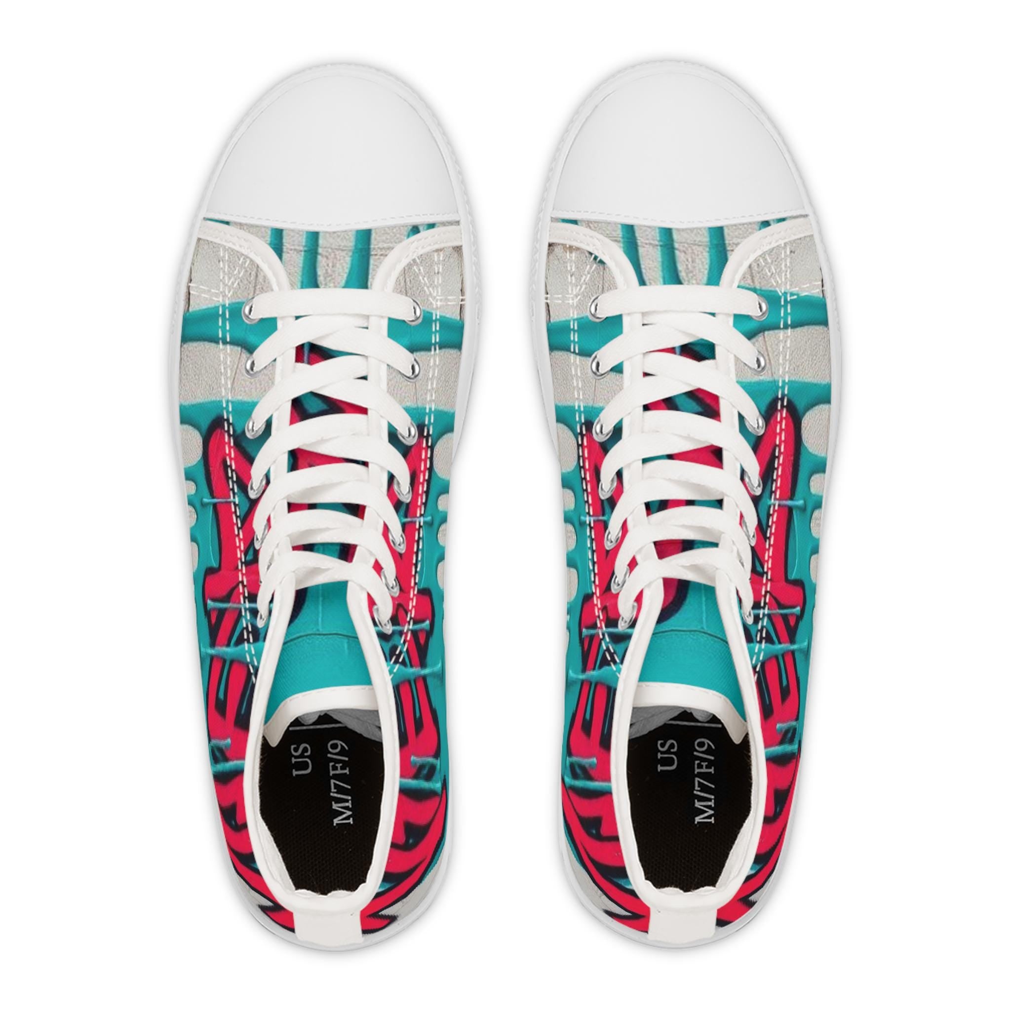 Teal Pink Street Graffiti Women's High Top Sneakers | Street Art Pattern