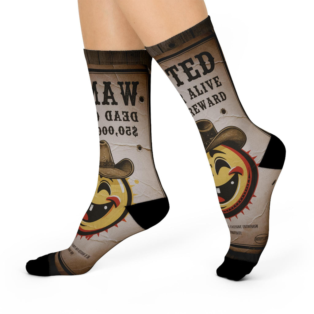 Wanted Poster Smiley Face Socks | Crew Socks