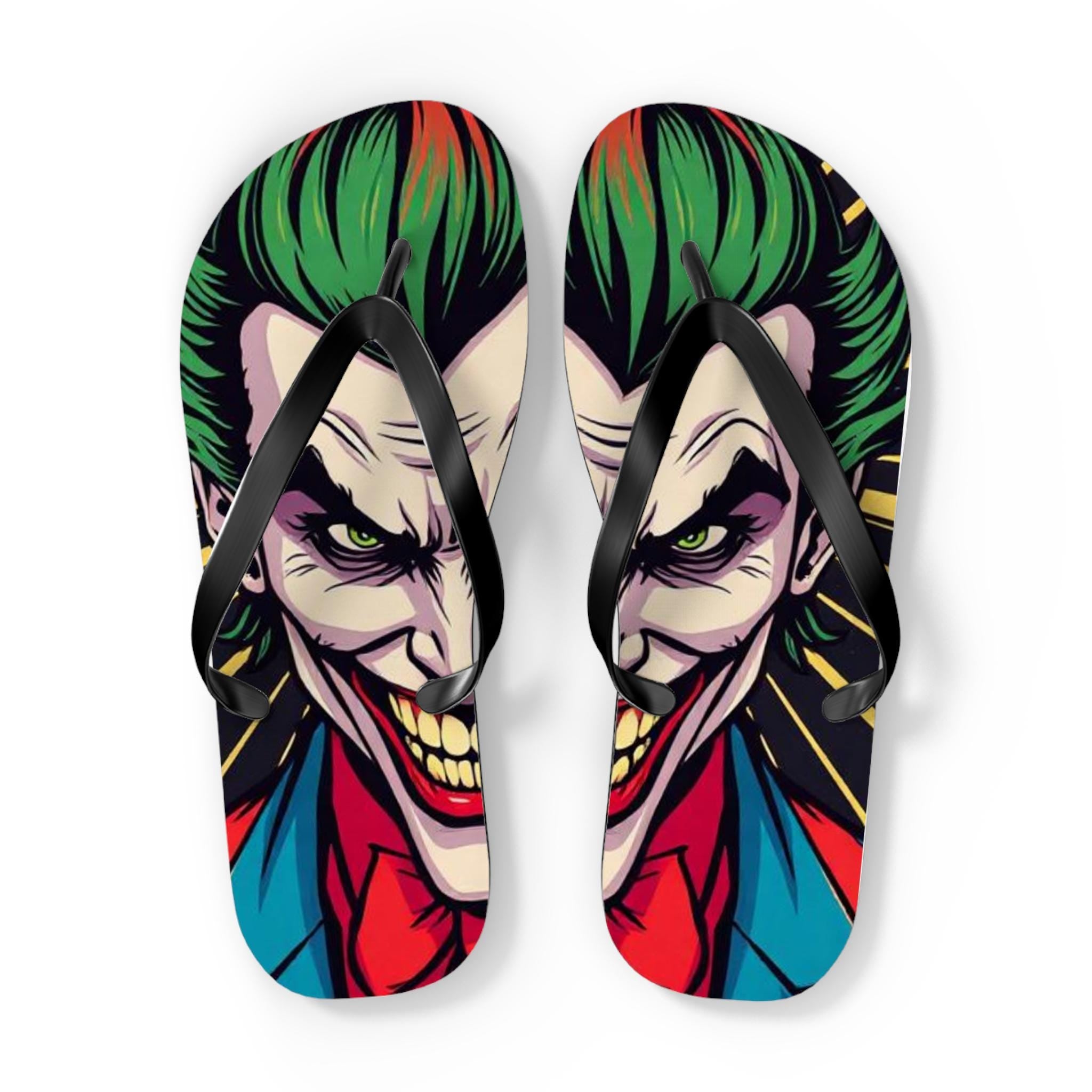 Joker Face Flip Flops | Comic Villain Green Hair