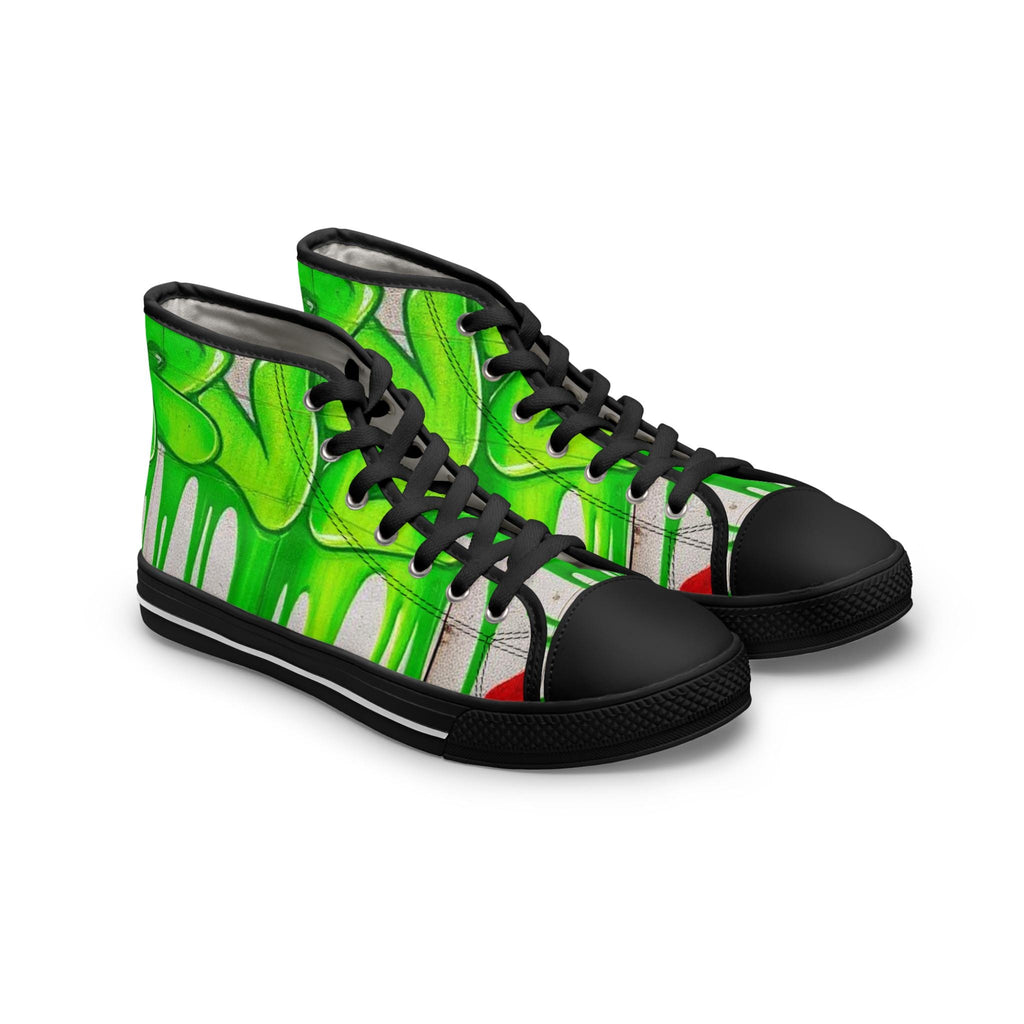 Green Paint Drip High Top Sneakers | Custom Art Canvas Shoes