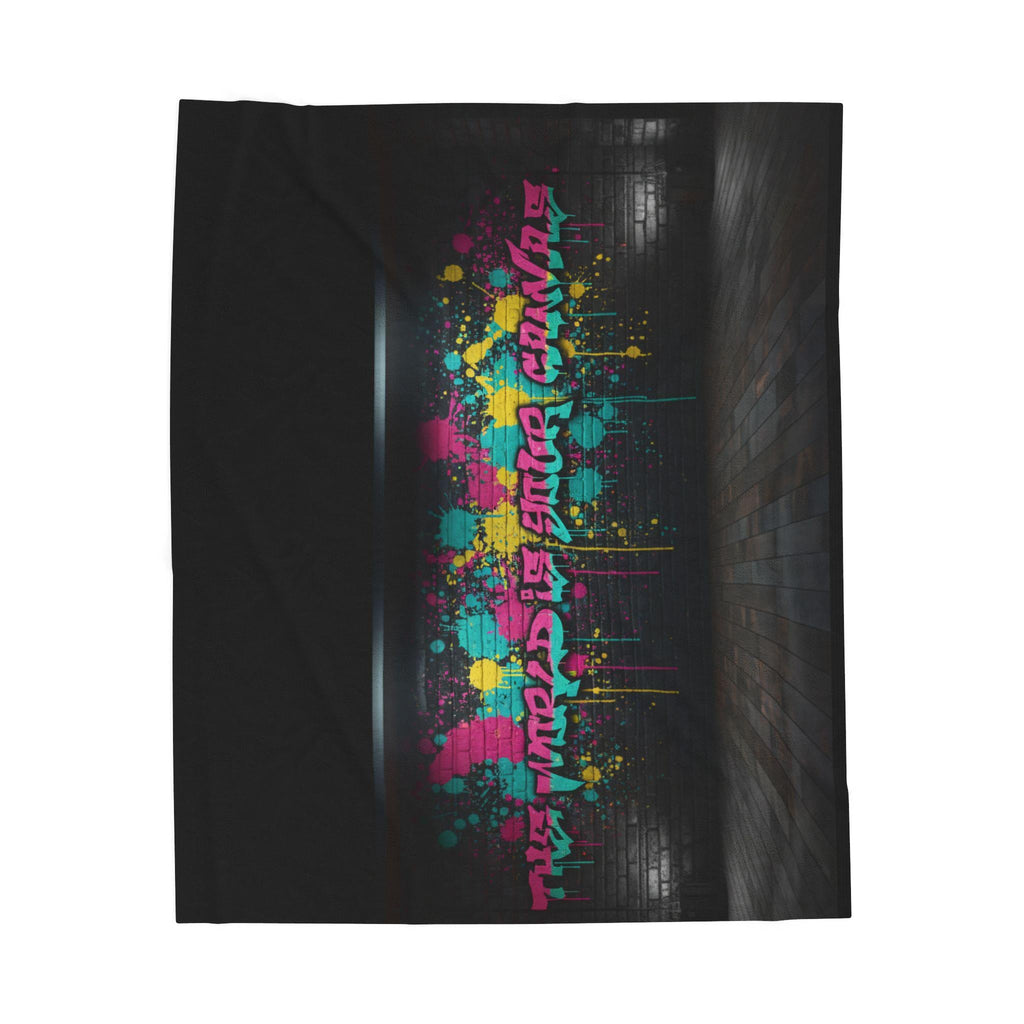 Neon Graffiti The World Is Your Canvas Art Blanket | Urban Spray Paint Alley Mural