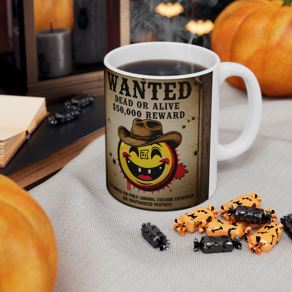 Smiley Outlaw Wanted Poster Mug | Ceramic Coffee Cup