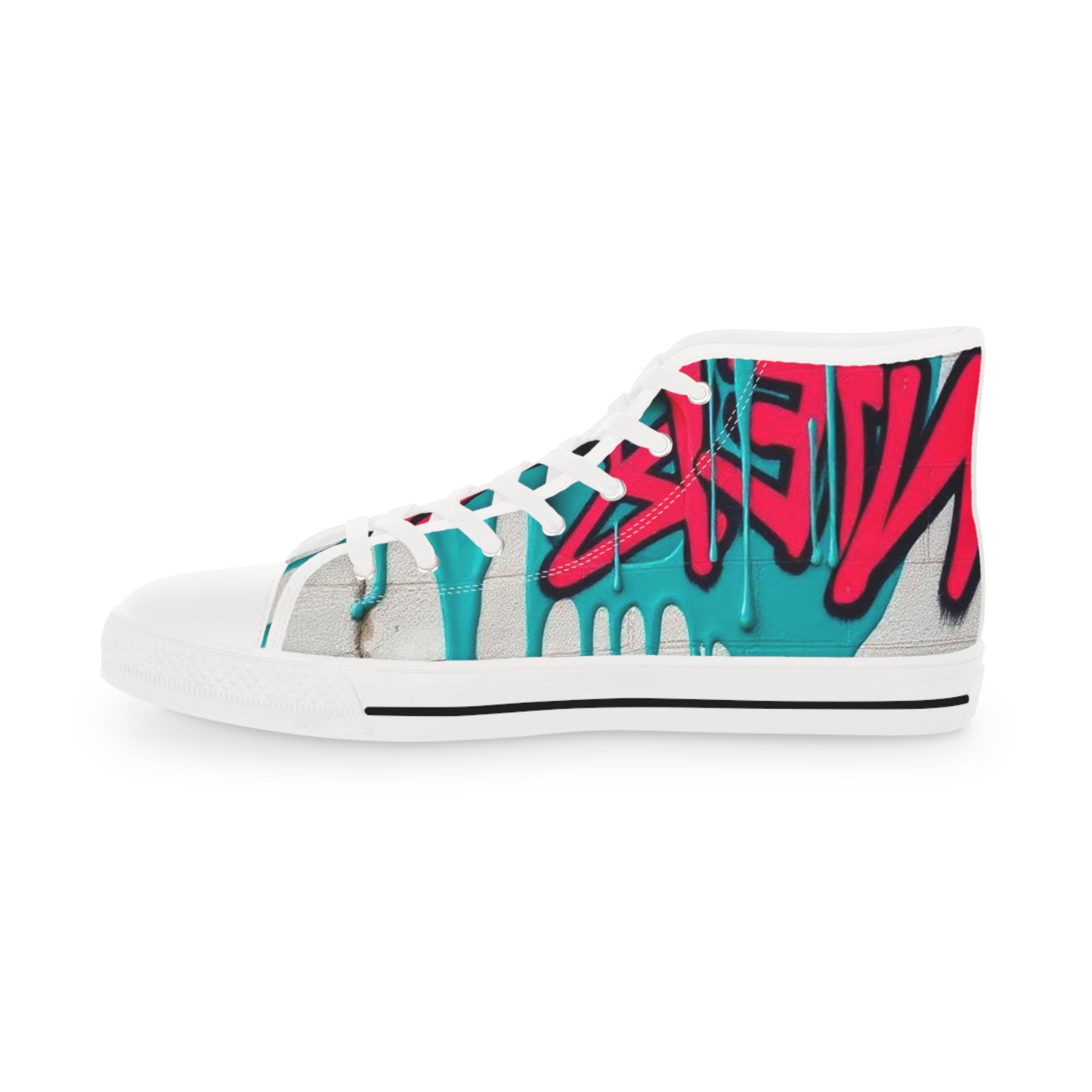 Teal Pink Street Graffiti Men's High Top Sneakers | Urban Skate Style