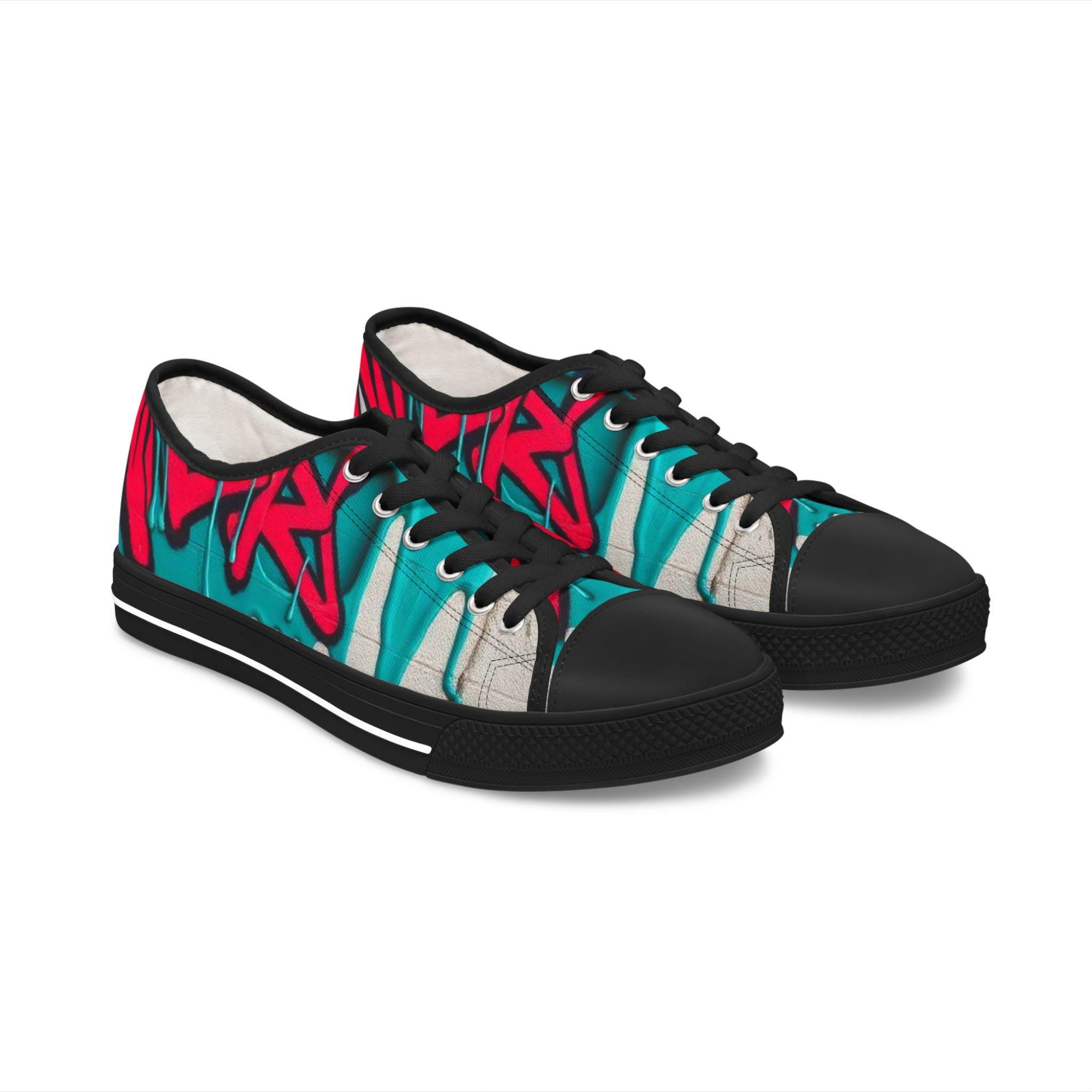 Teal Pink Street Graffiti Women's Low Top Sneakers