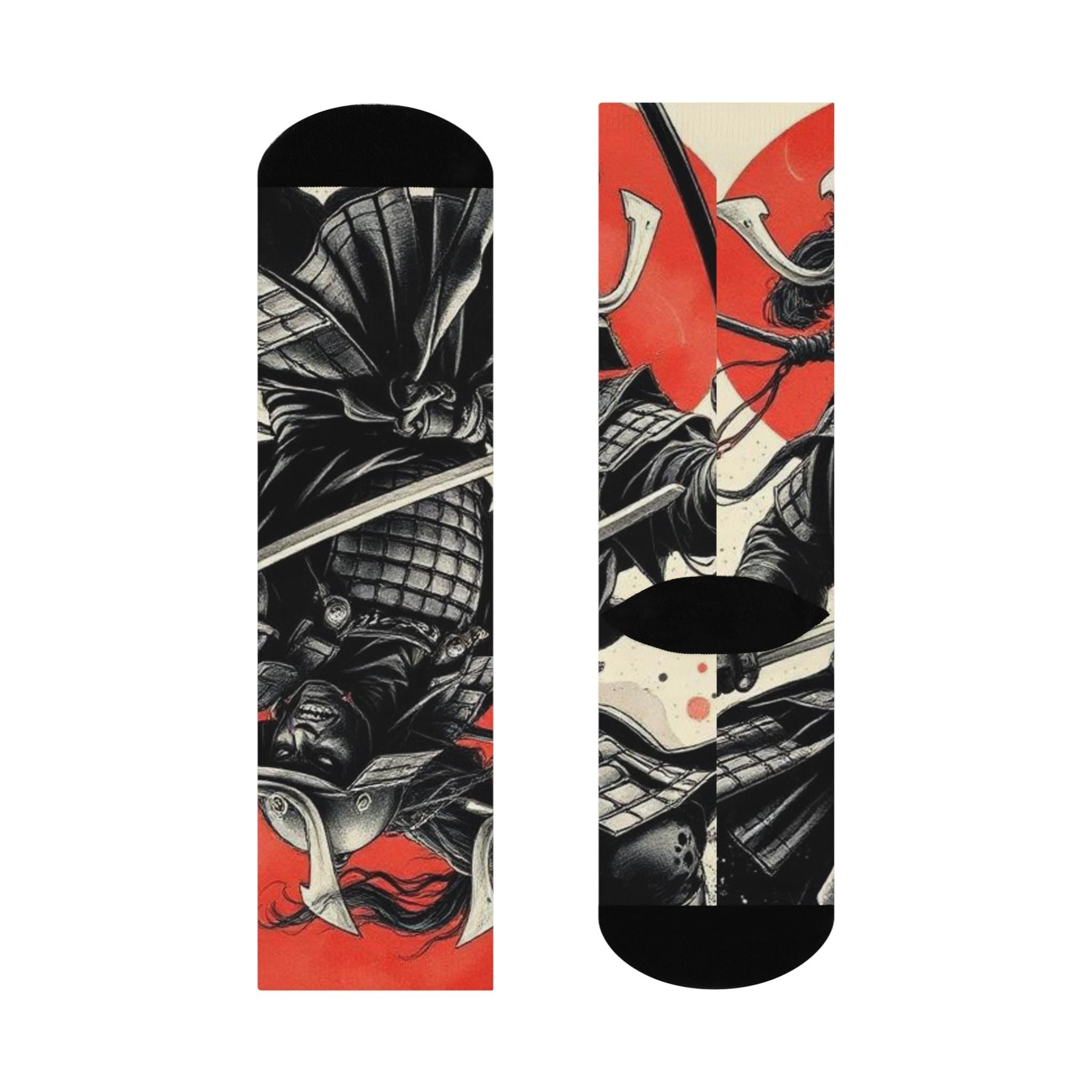 Samurai Helmet Warrior Crew Socks | Red Sun Armor Illustration