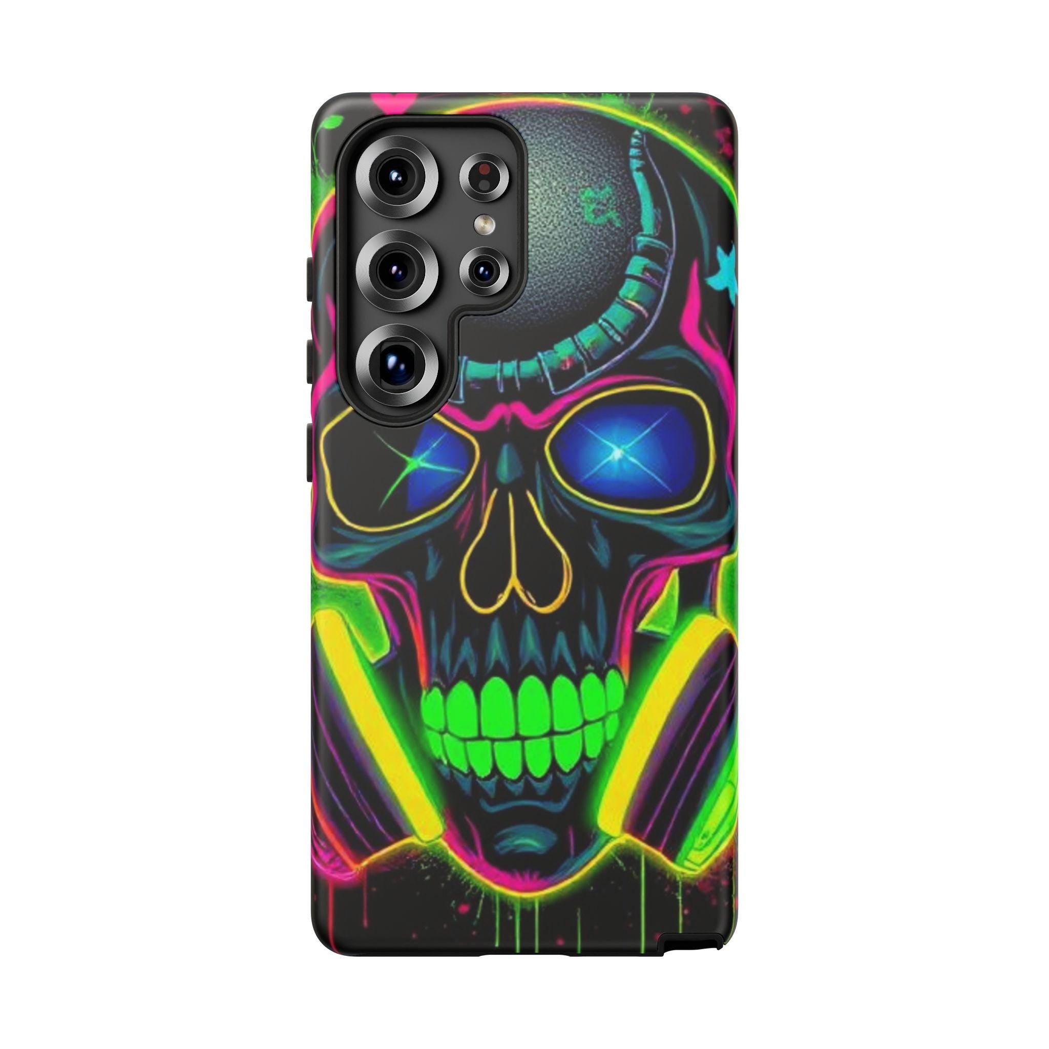 Neon Green Graffiti Skull Hard Shell Phone Case