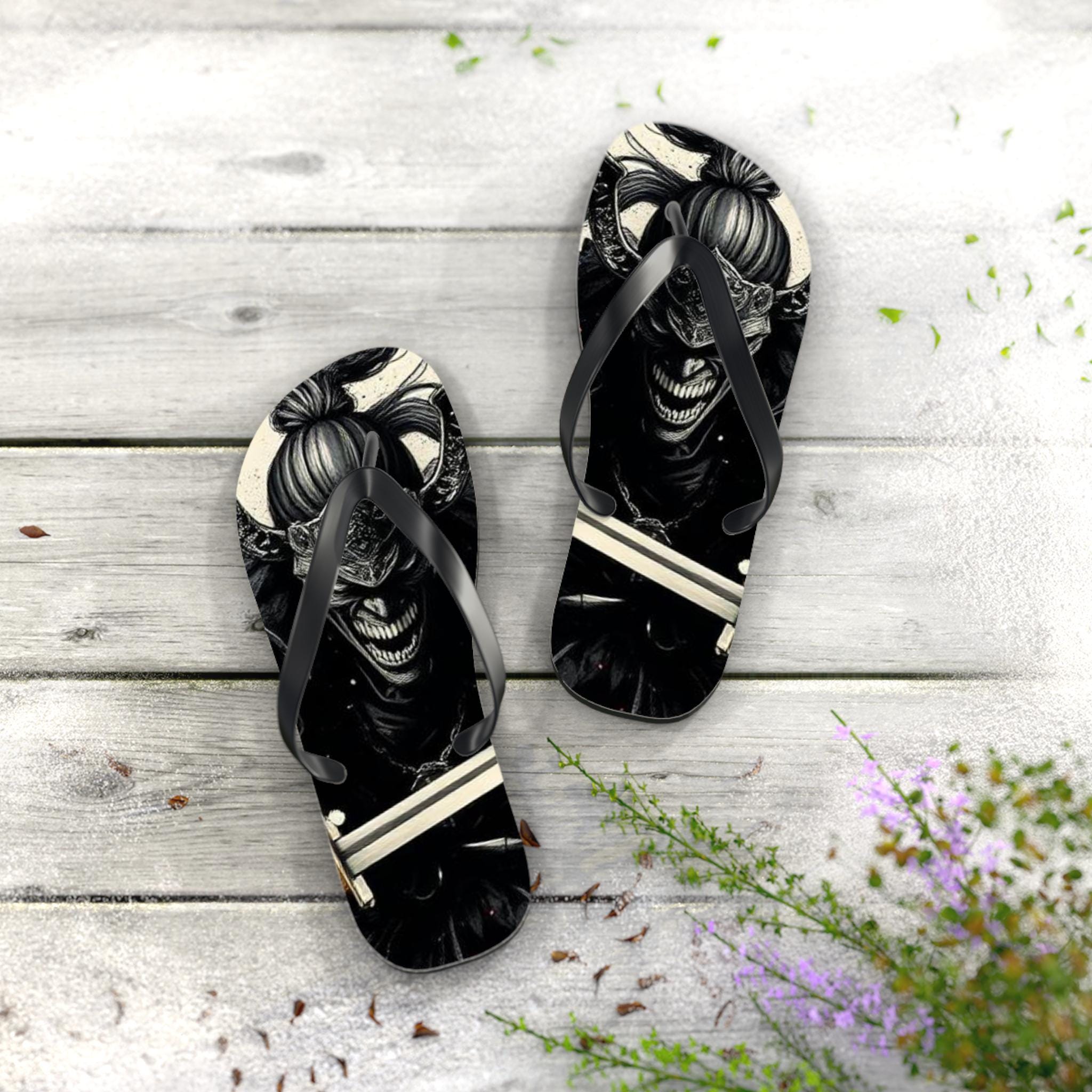 Creepy Clown Skull Flip Flops | Gothic Horror Summer Sandals