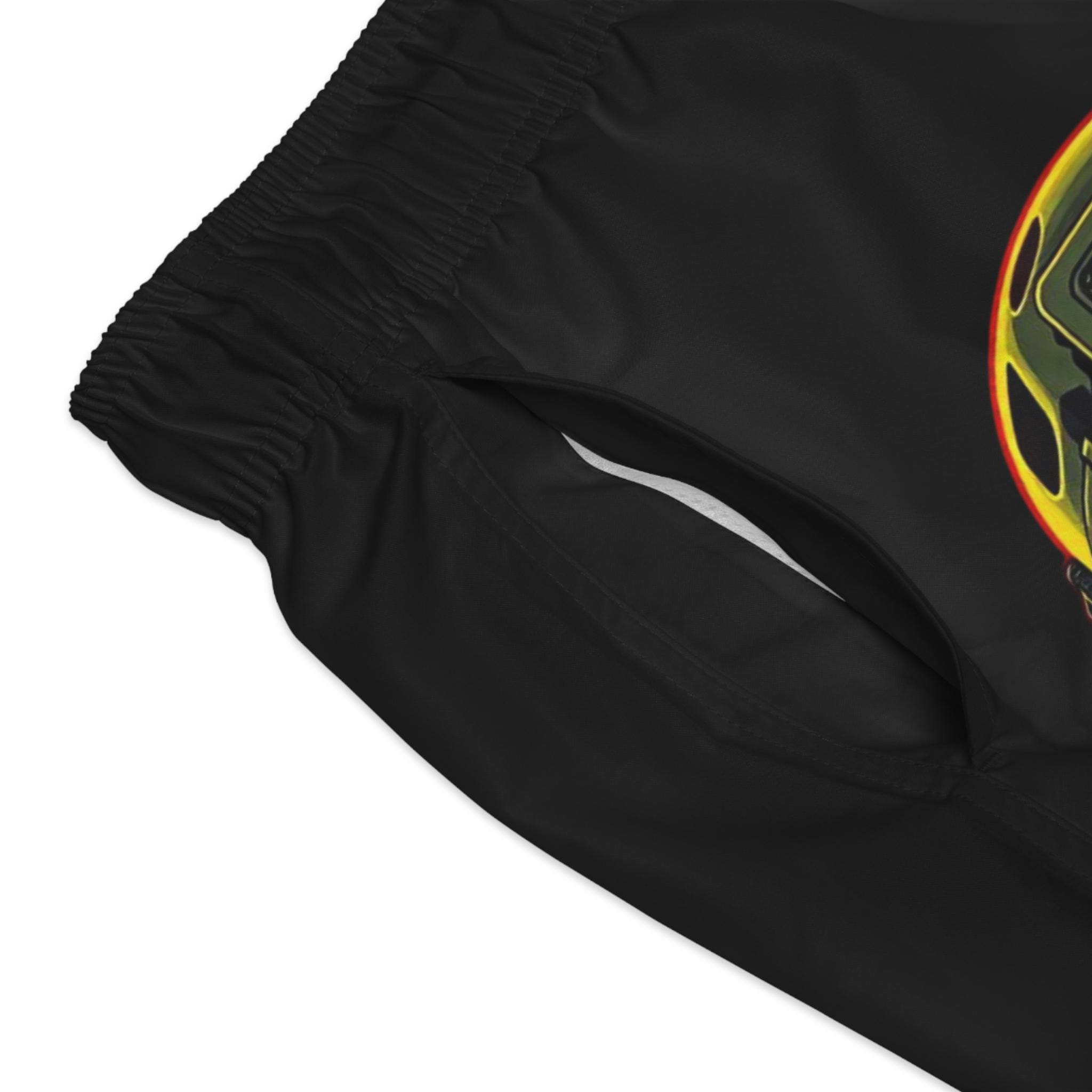 Flaming Skull Helmet Swim Trunks | Neon Military Combat Shorts