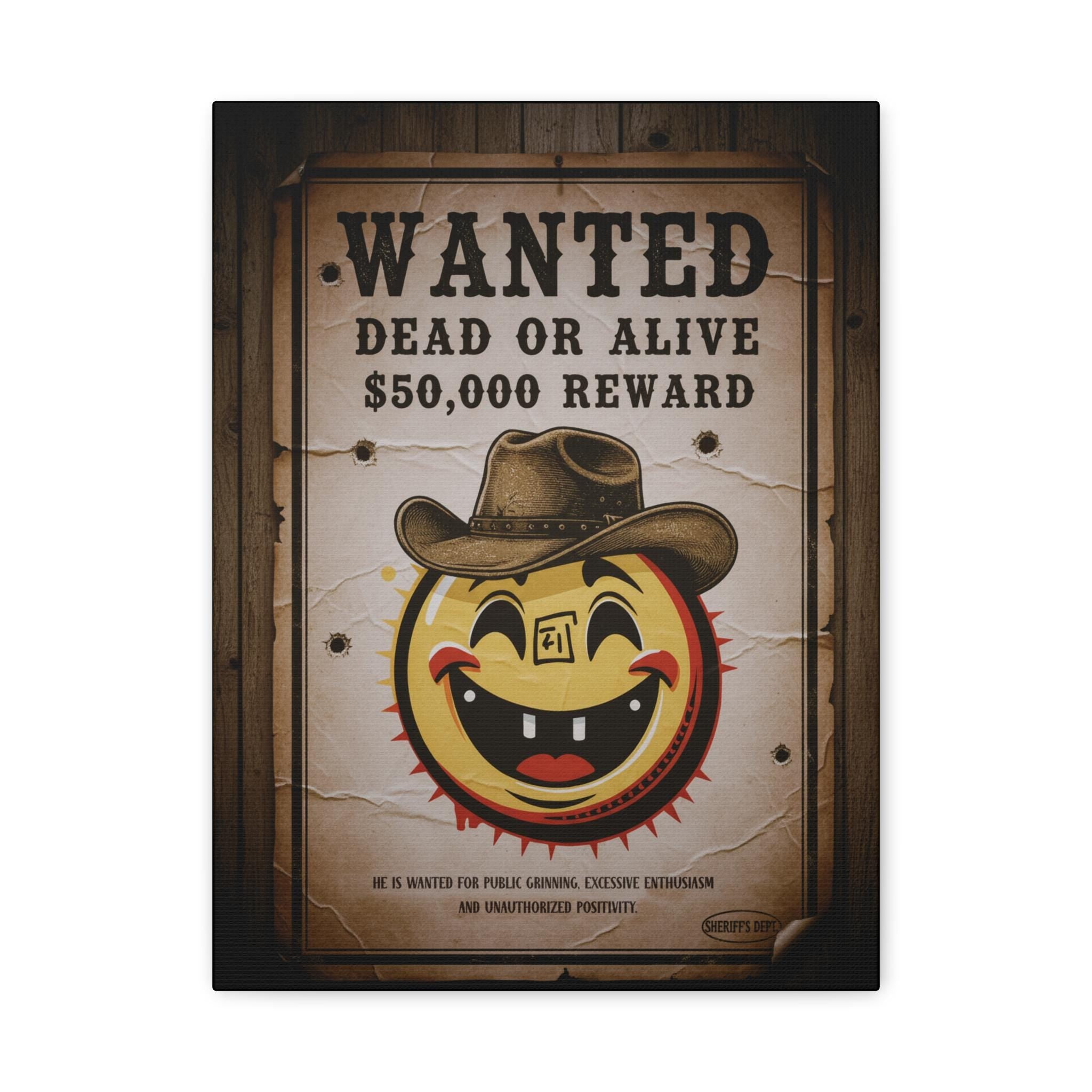 Smiley Cowboy Wanted Poster Canvas