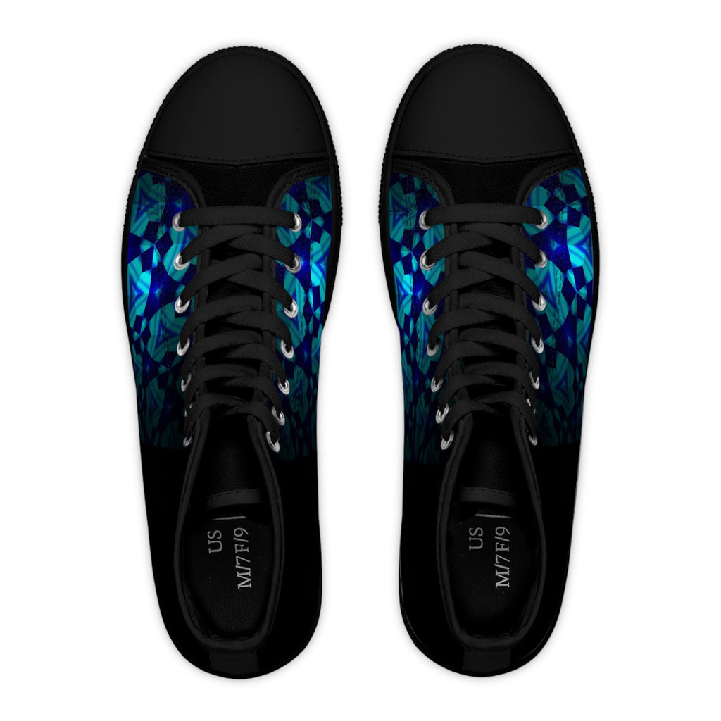 Teal Geometric Mosaic Women's High Top Sneakers | Patterned Canvas Shoes