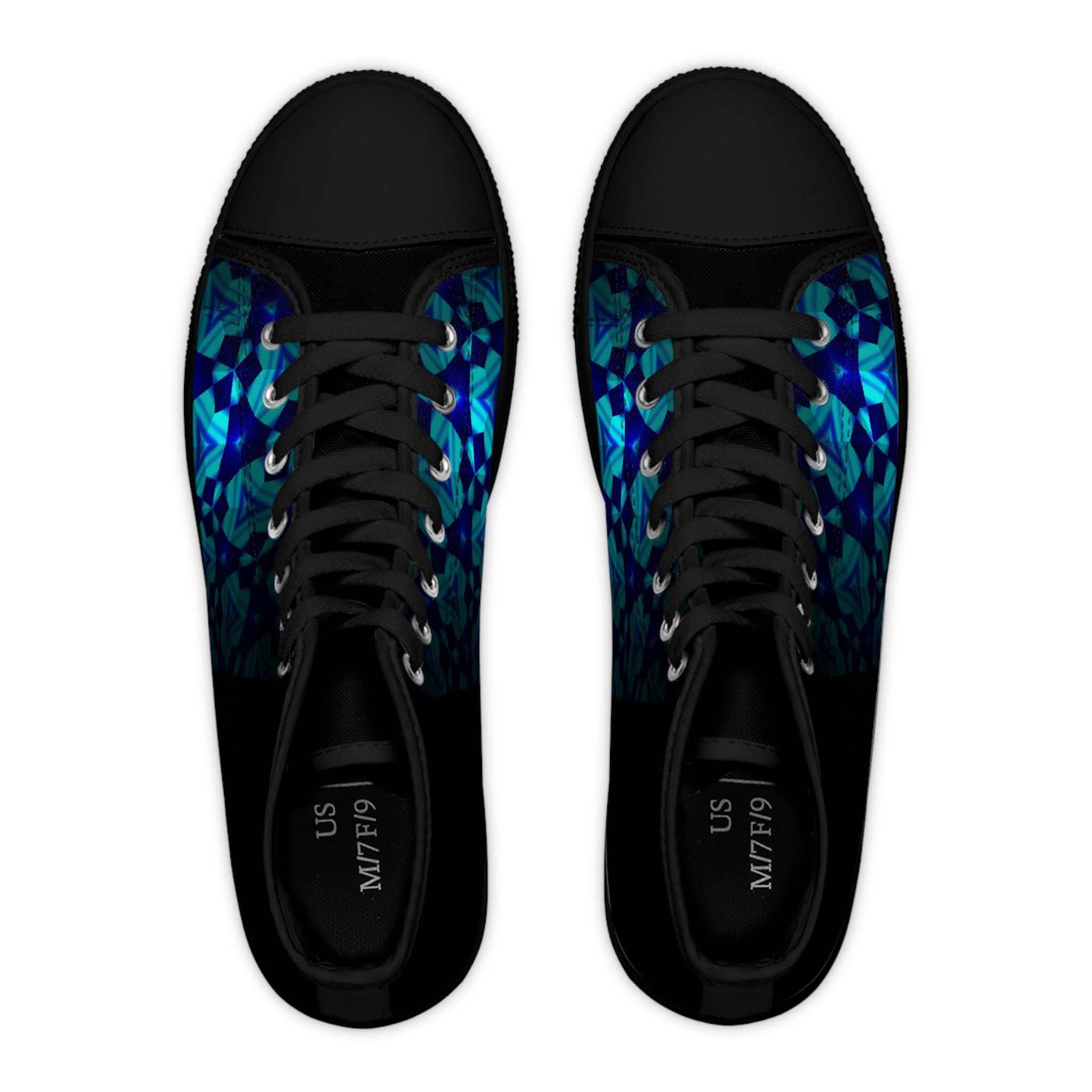 Teal Geometric Mosaic Women's High Top Sneakers | Patterned Canvas Shoes