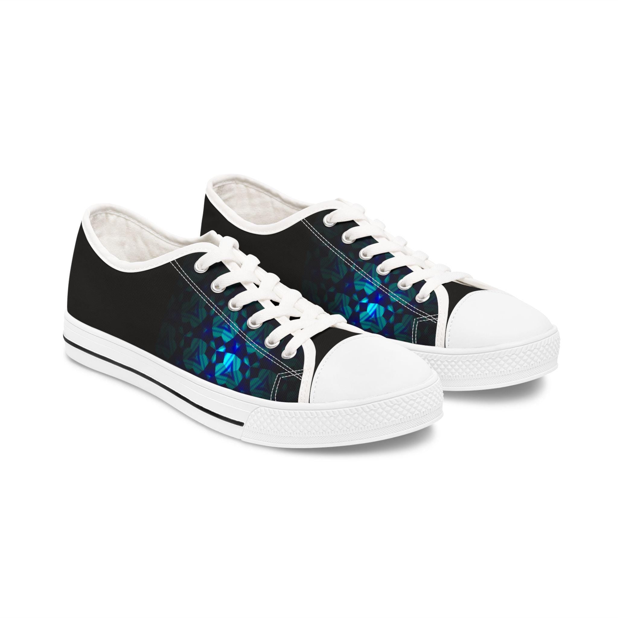 Teal Geometric Mosaic Women's Low Top Sneakers | Abstract Blue Pattern