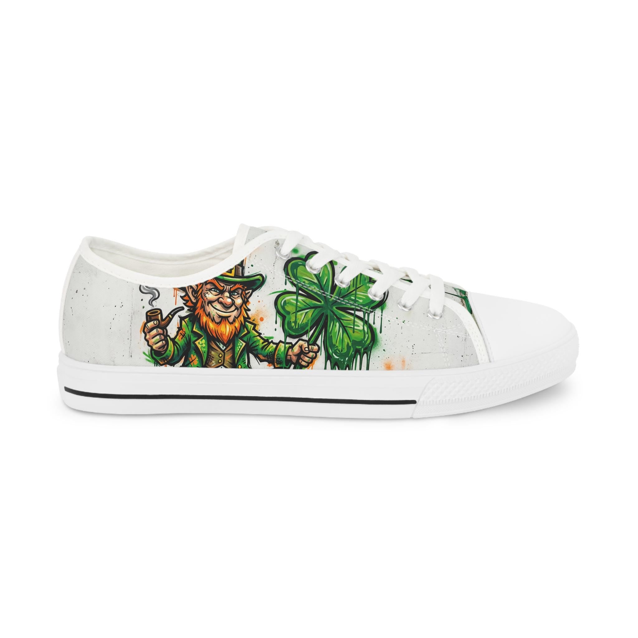 Leprechaun and Shamrocks Men's Low Top Sneakers | St. Patrick's Day Shoes