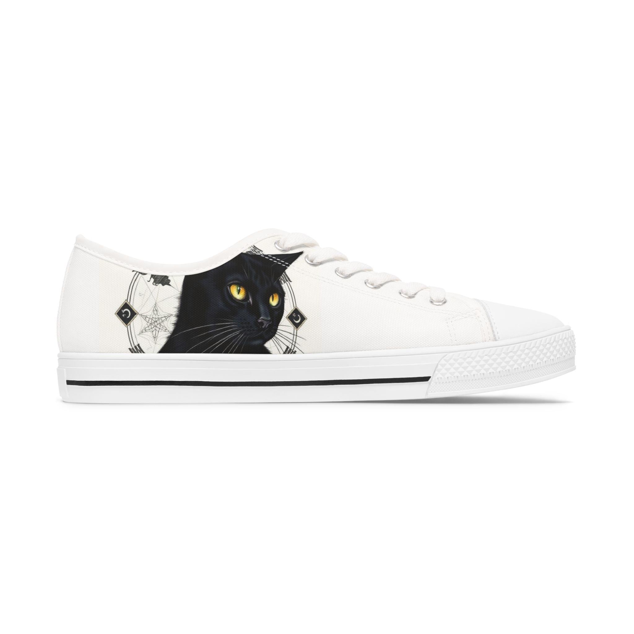Black Cat Portrait Sneakers | Low Top Canvas Shoes