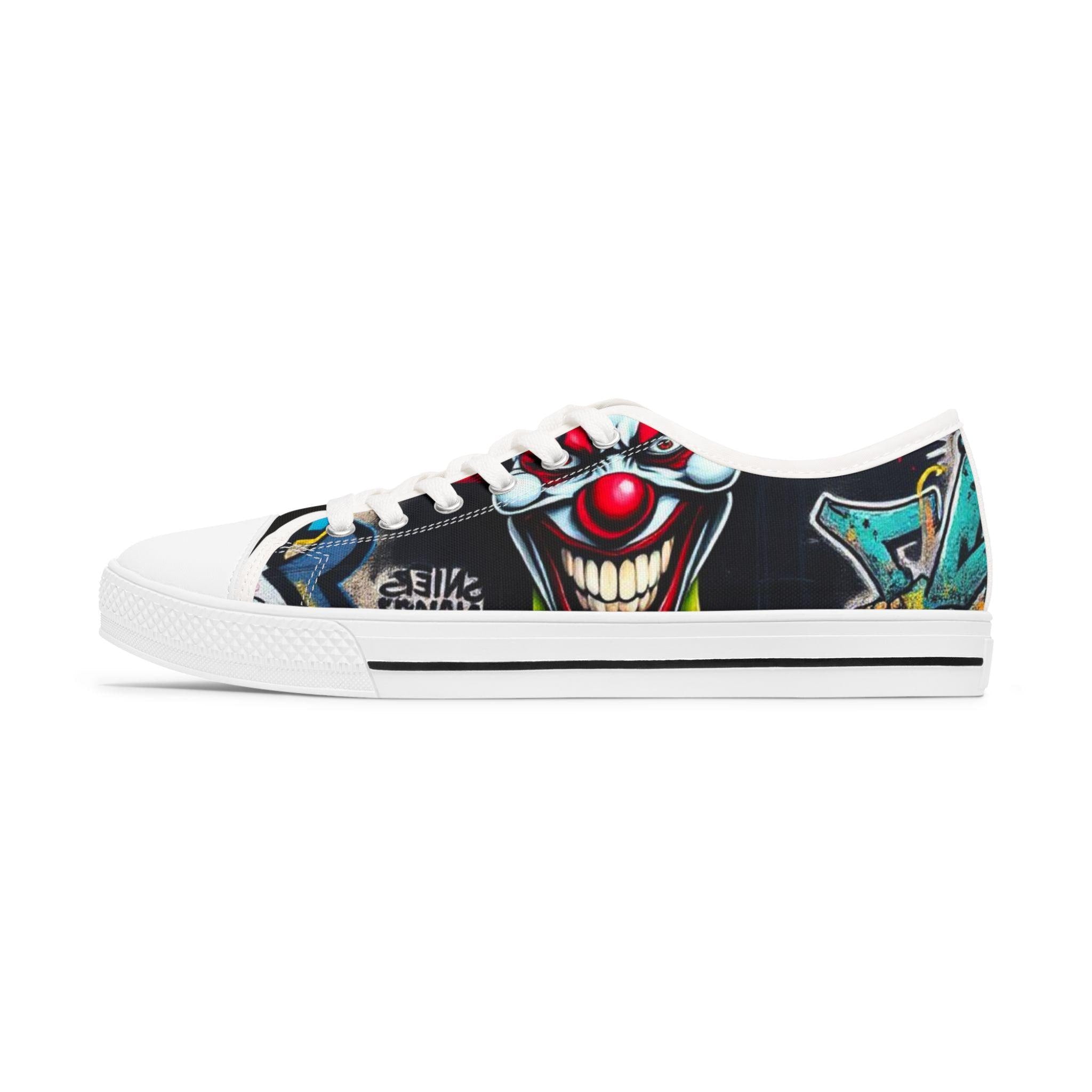 Creepy Clown Graffiti Face Women's Low Top Sneakers | Horror Carnival Art