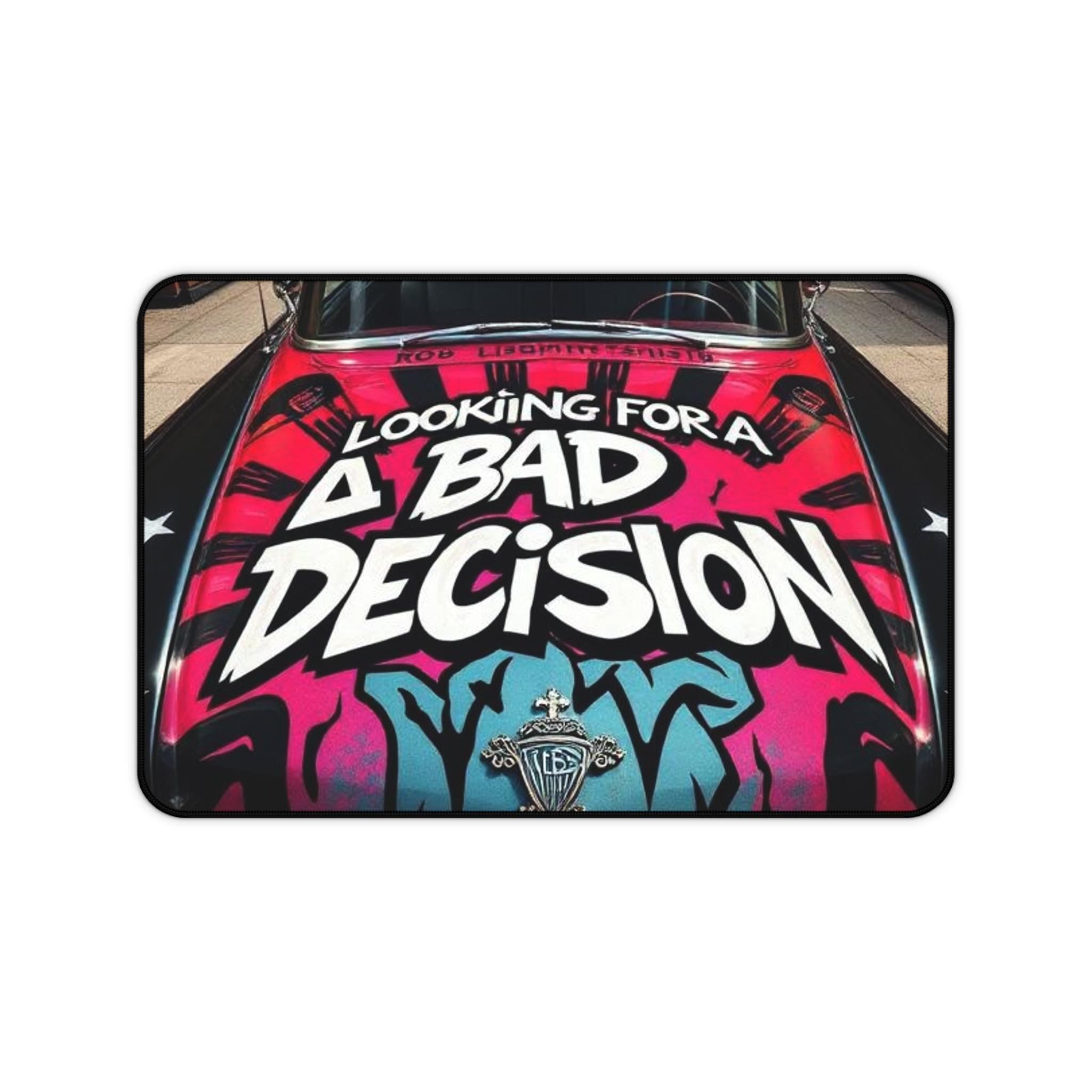 Looking For A Bad Decision Desk Mat | Retro Graffiti Car Hood Design