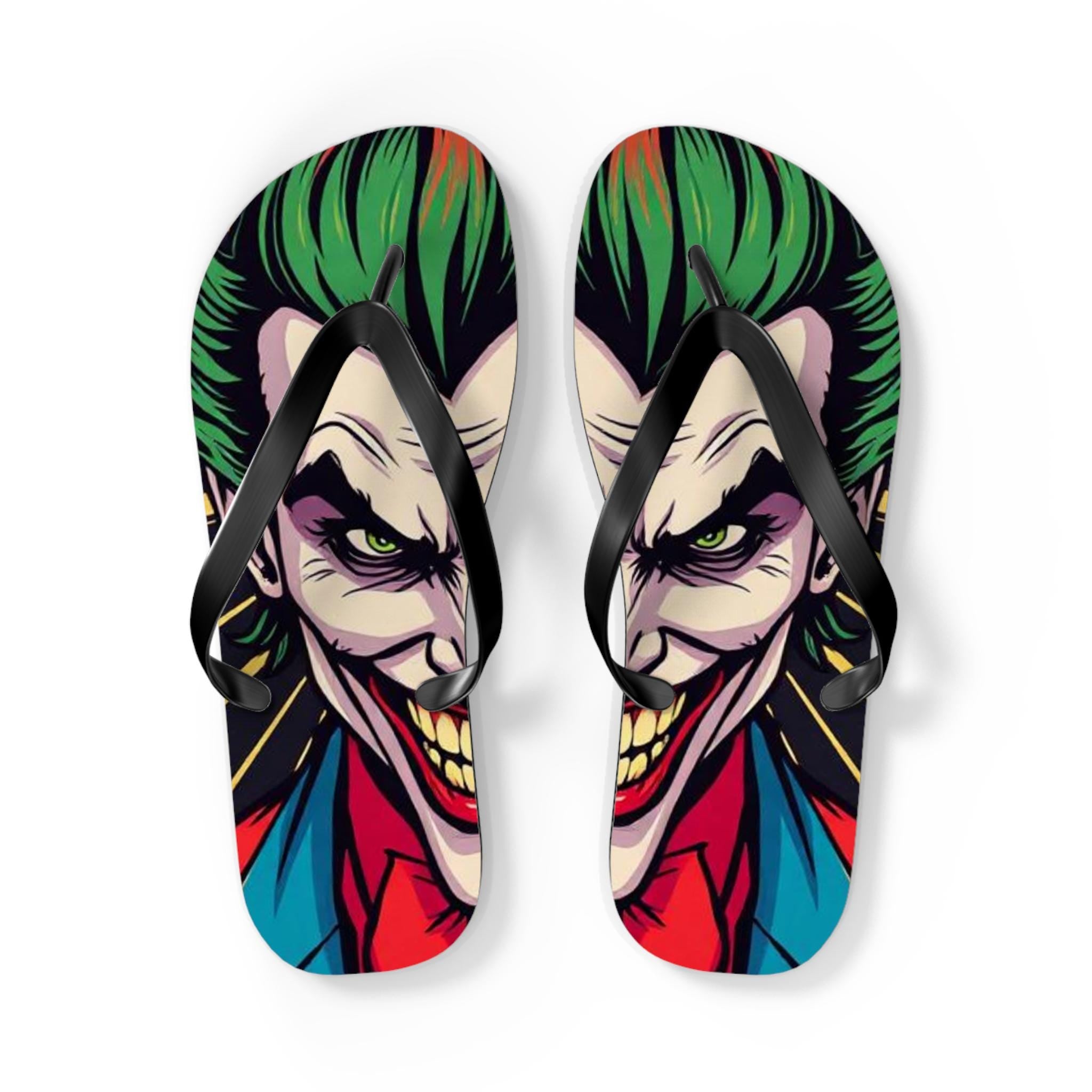 Joker Face Flip Flops | Comic Villain Green Hair