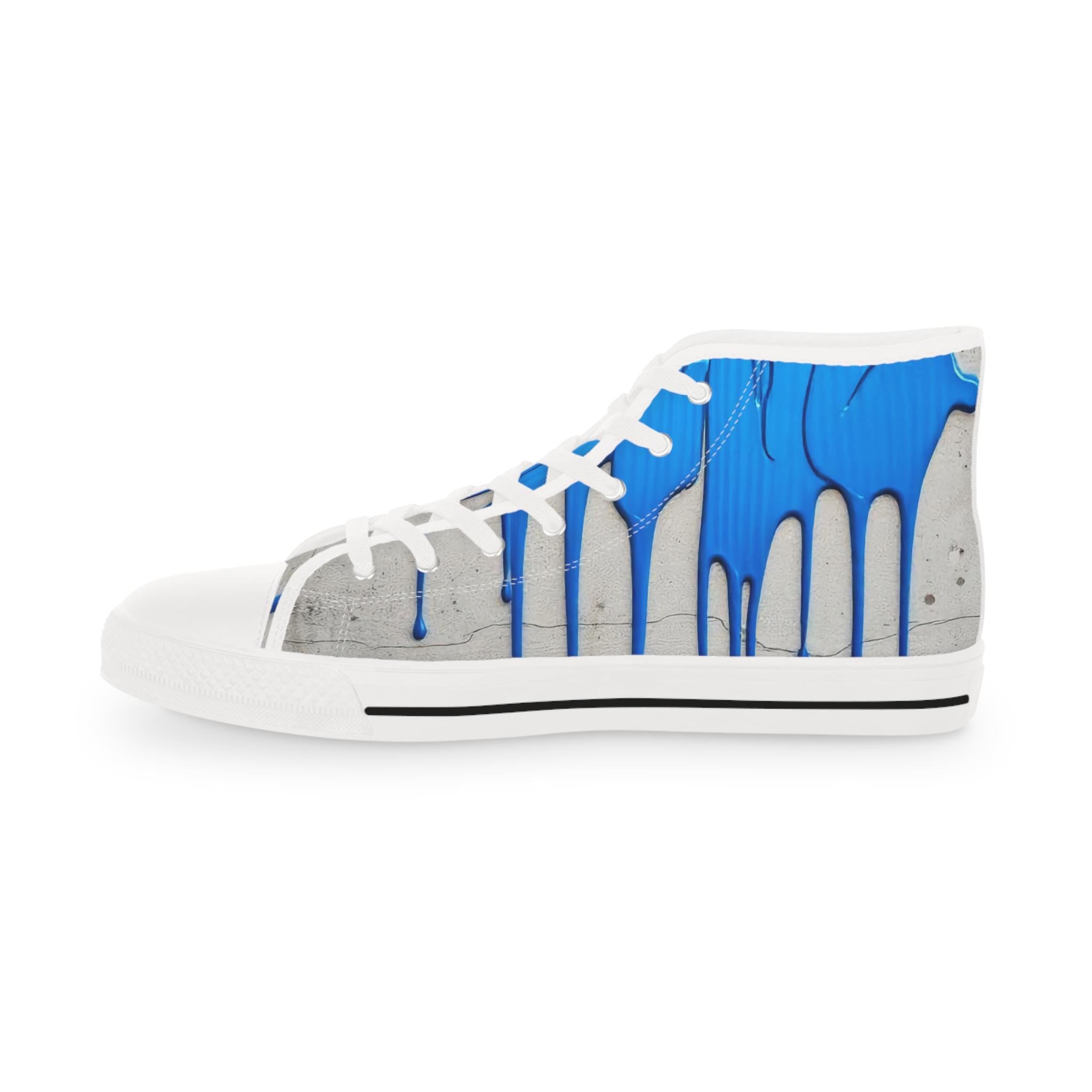 Blue Paint Drip High Top Sneakers | Abstract Streetwear Canvas Shoes