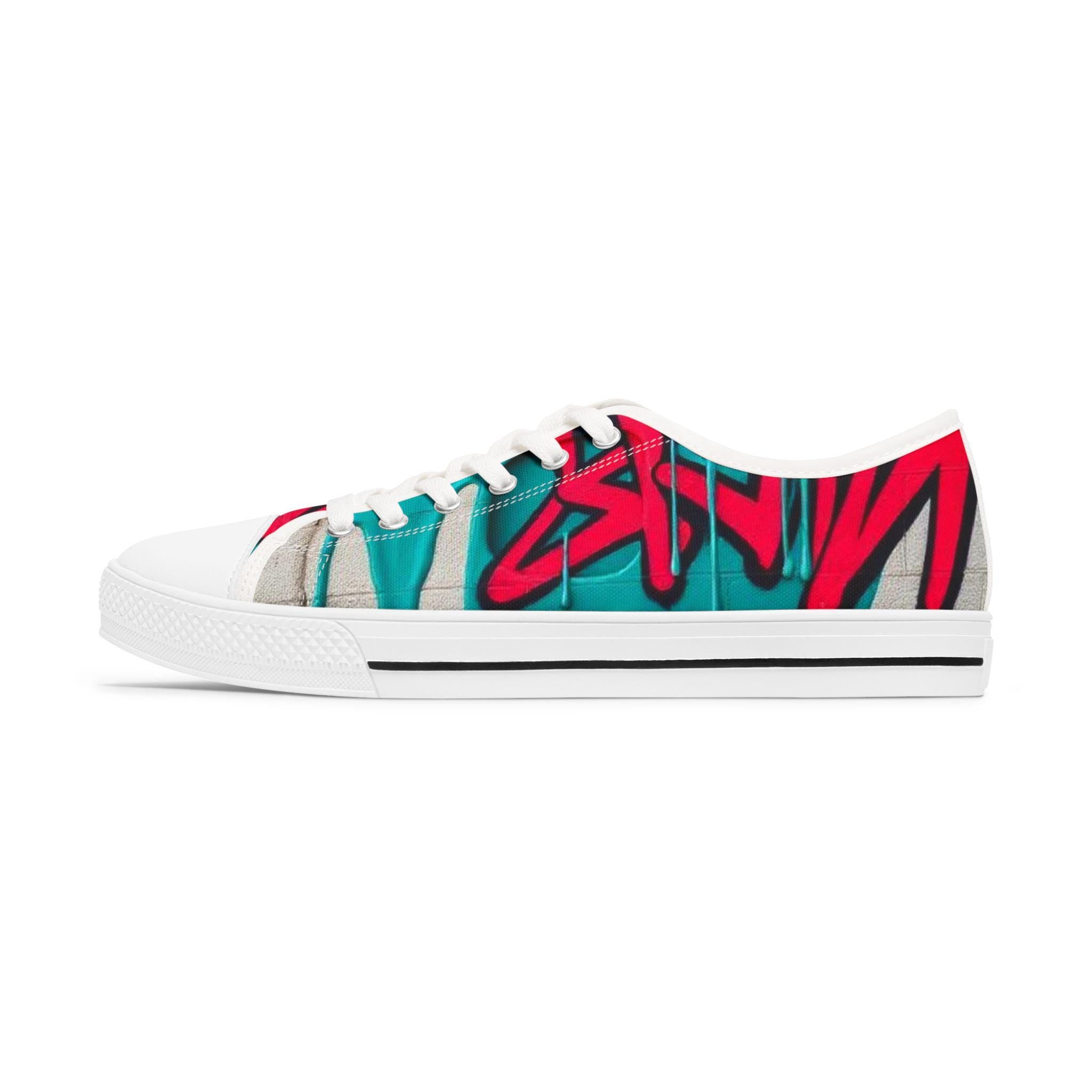 Teal Pink Street Graffiti Women's Low Top Sneakers | Street Art Canvas Shoes