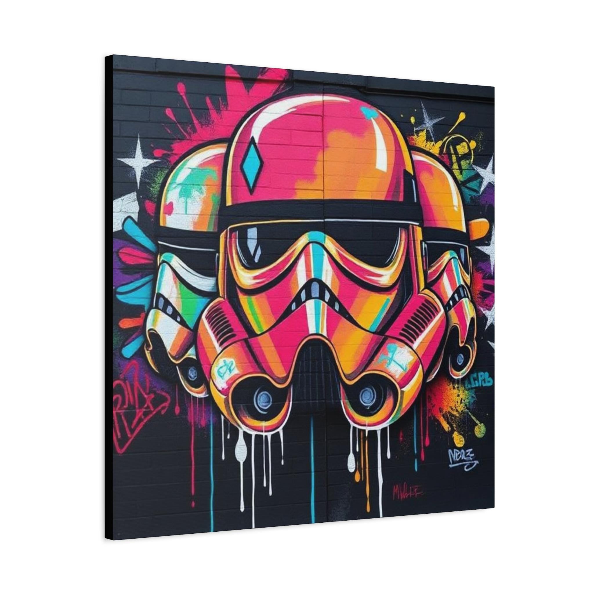 Neon Graffiti Space Trooper Canvas | Matte Stretched Wall Art
