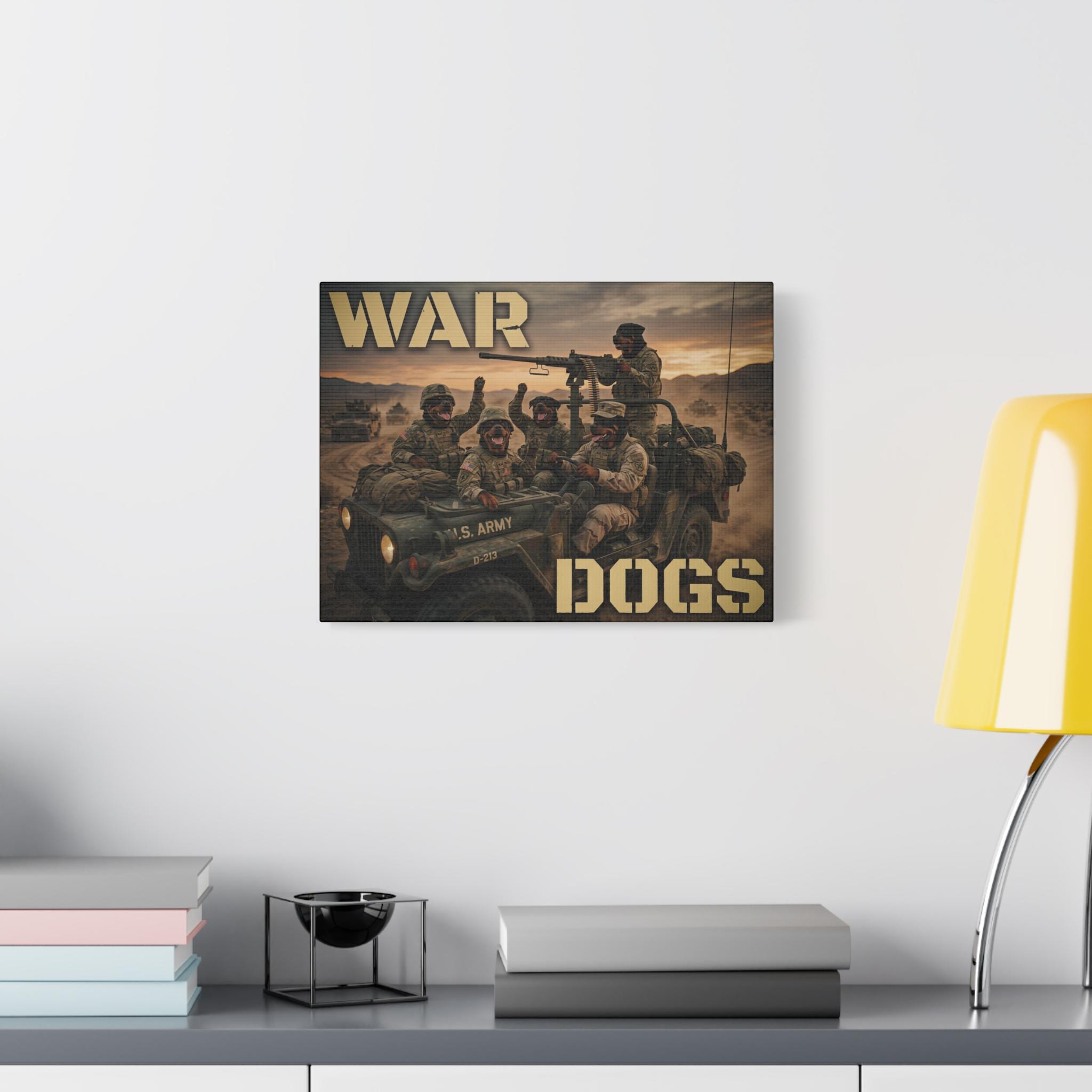 War Dogs Canvas Print | Military Jeep Soldiers Matte Stretched Wall Art