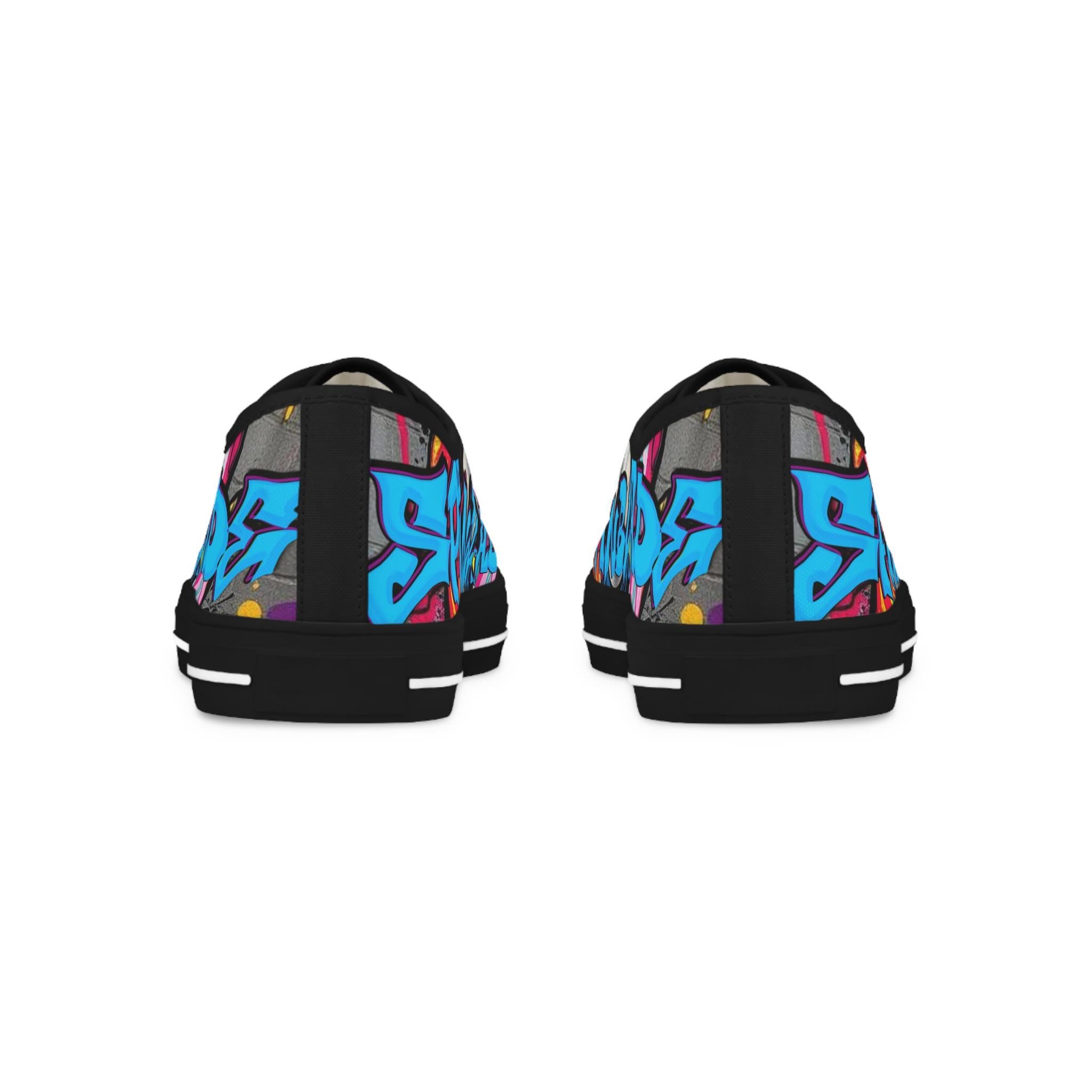 Blue Graffiti Street Art Sneakers | Low Top Canvas Shoes