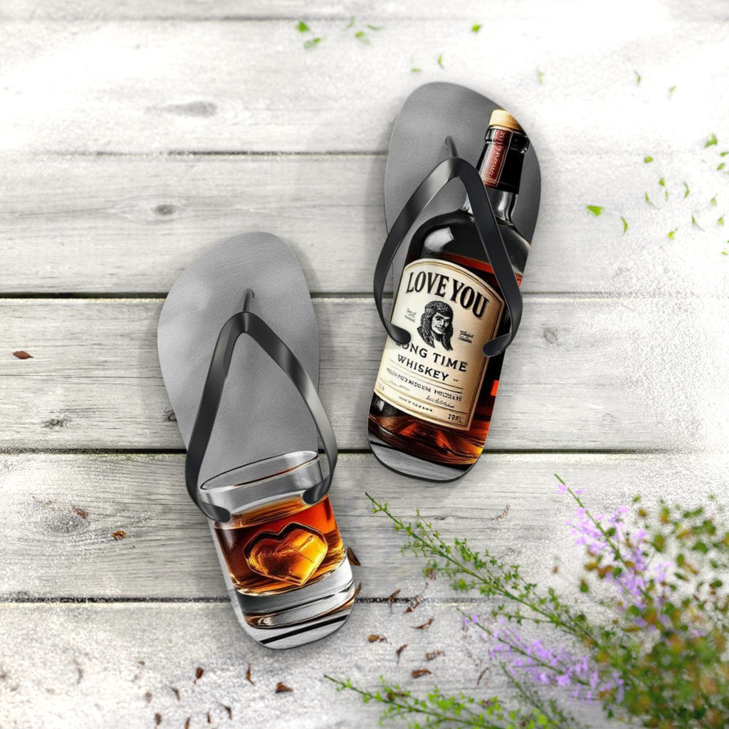 Whiskey Bottle and Heart Ice Flip Flops | Novelty Beach Sandals