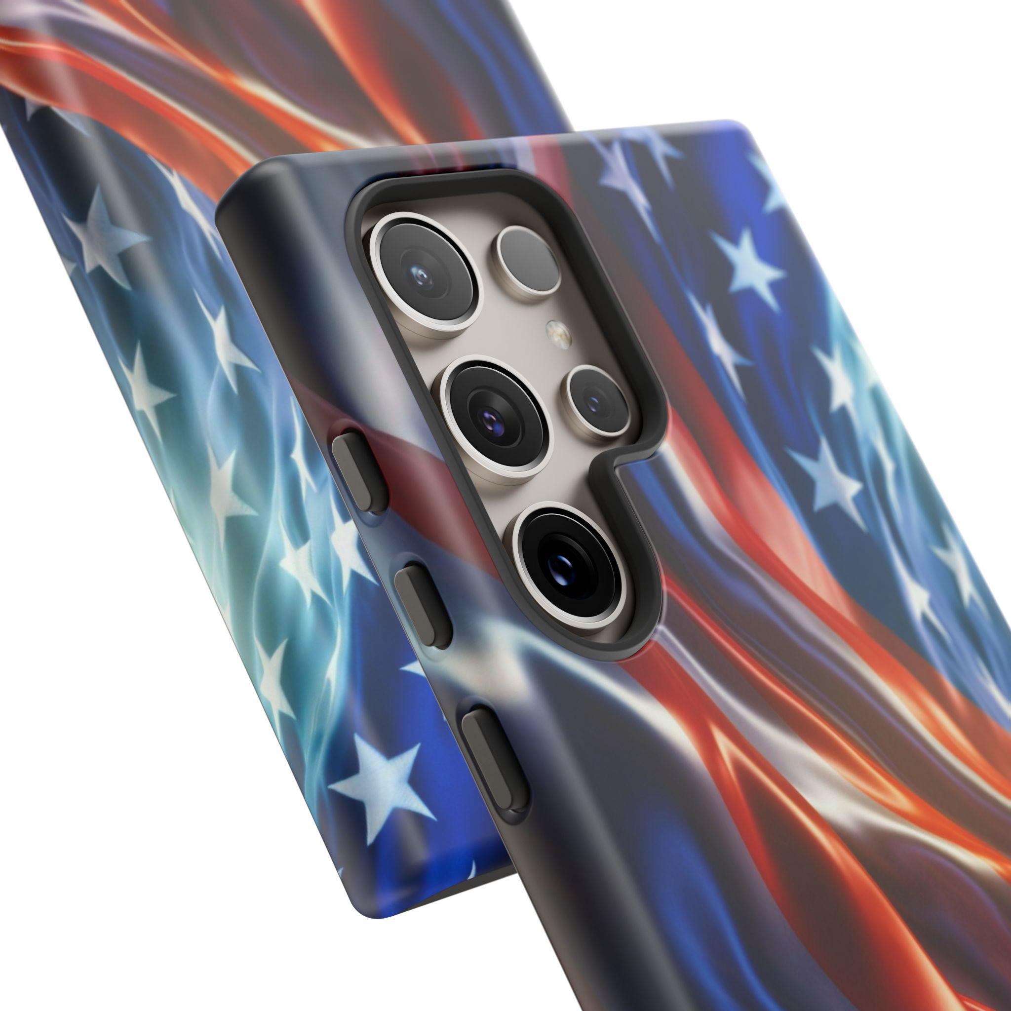 Wavy American Flag Phone Case | Dual-Layer Patriotic Stars Stripes Protection