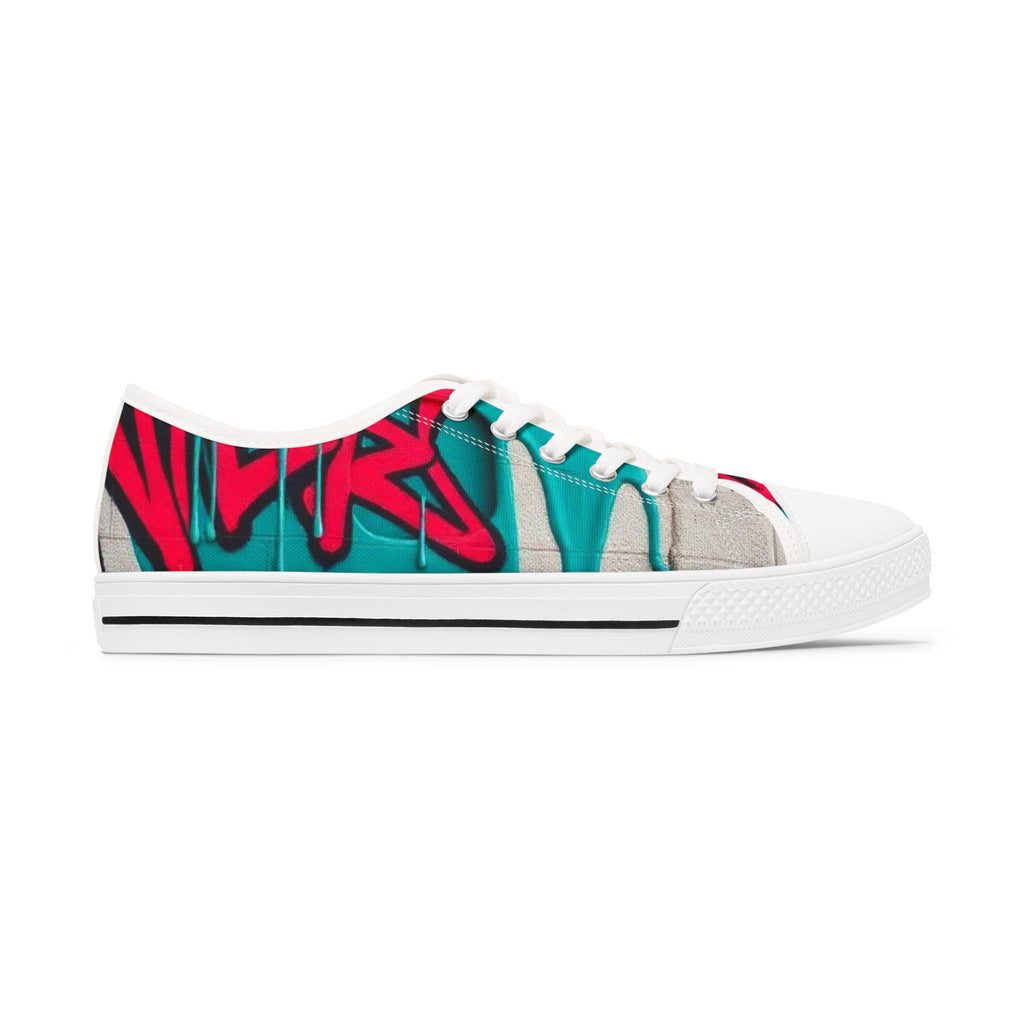Teal Pink Street Graffiti Women's Low Top Sneakers | Street Art Canvas Shoes