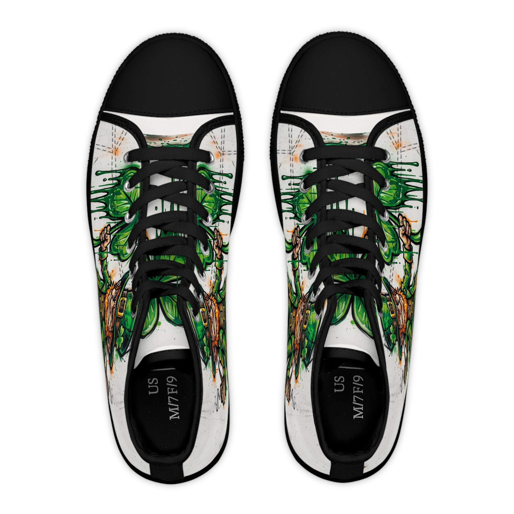 Leprechaun and Shamrock Women's High Top Sneakers | St. Patrick's Day Green Art